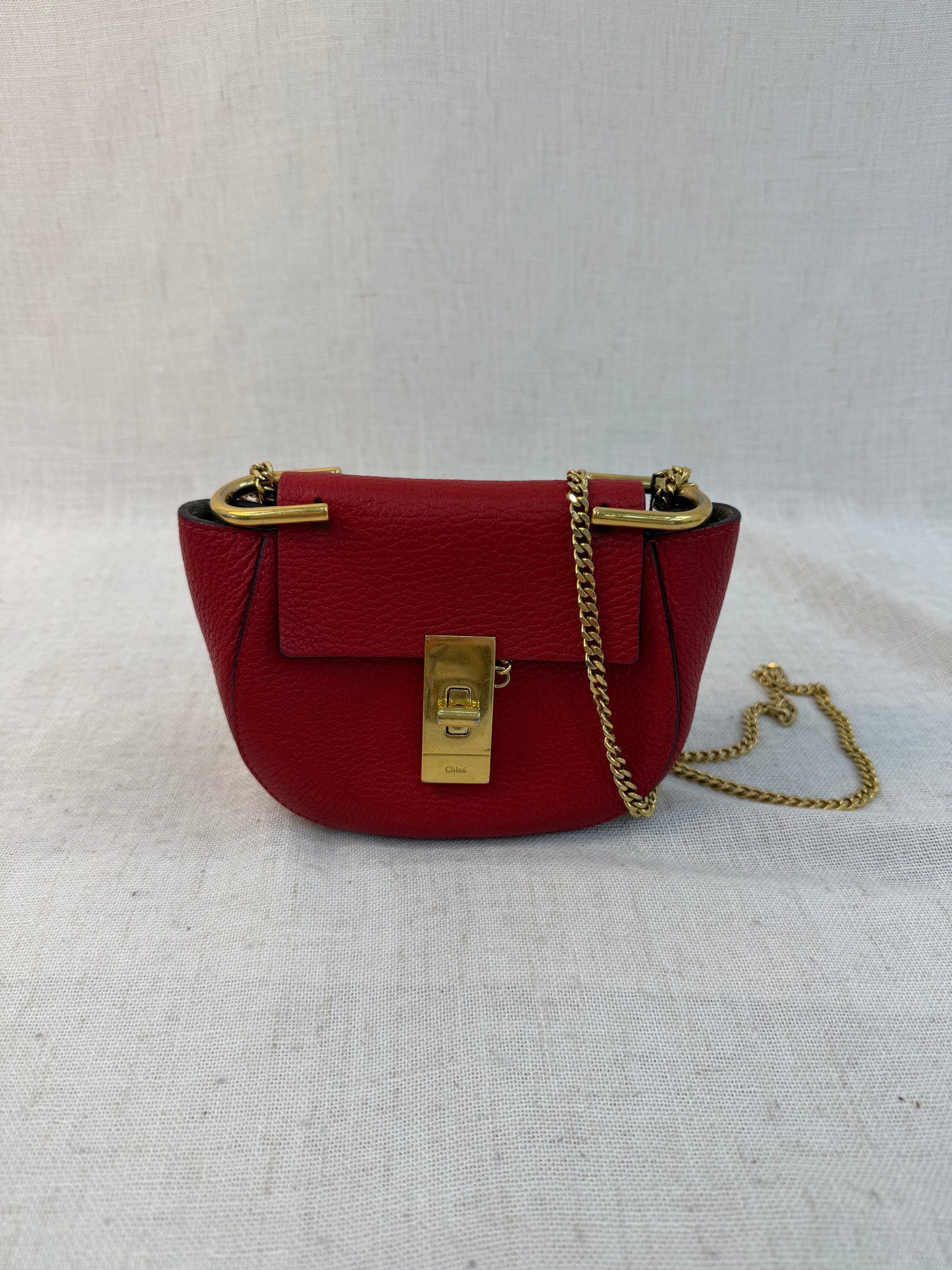 Chloe Red Leather Mini Drew Shoulder Bag