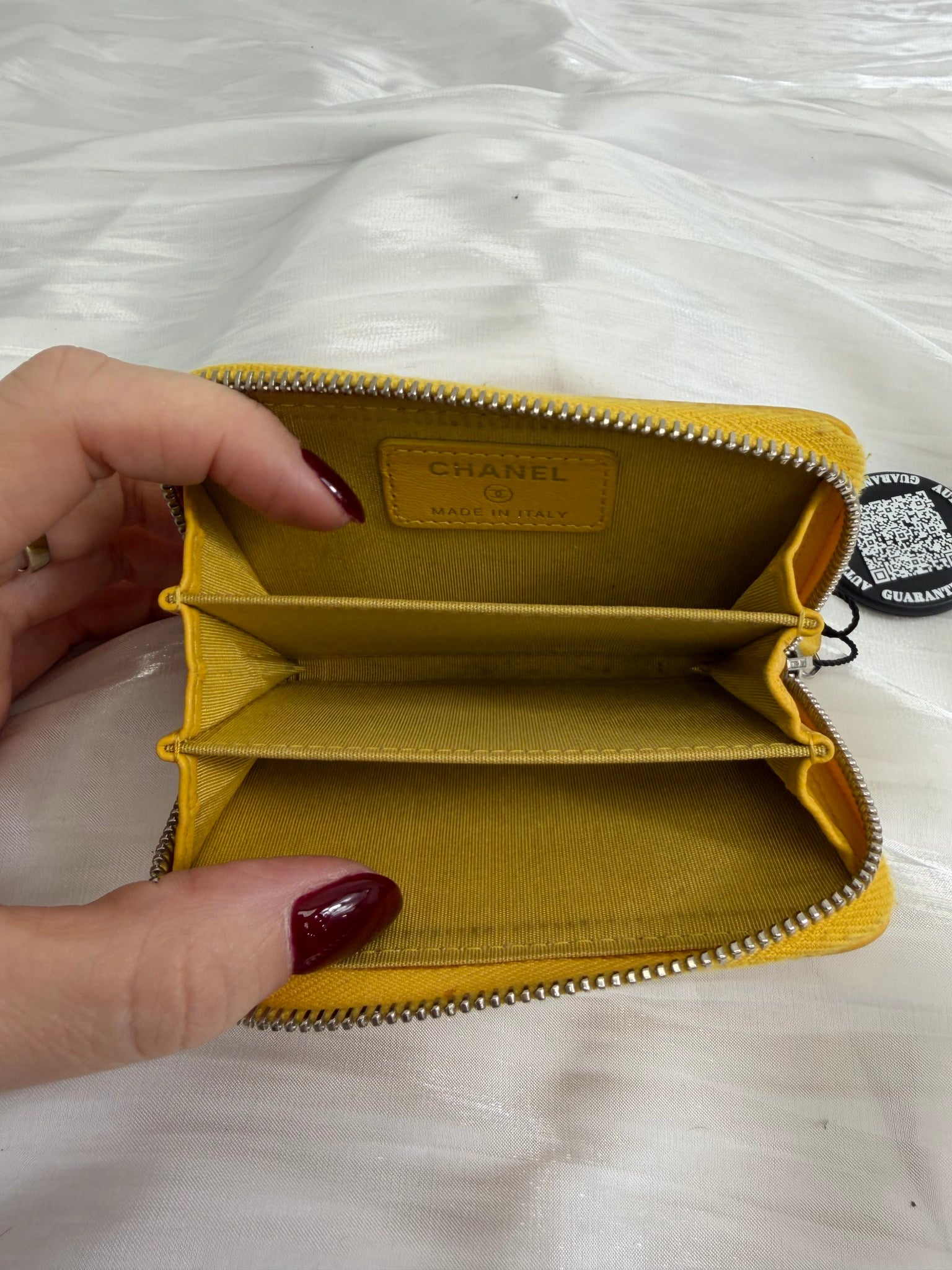 Chanel Yellow Calfskin Coco Mark Diamond Zippy Coin Case