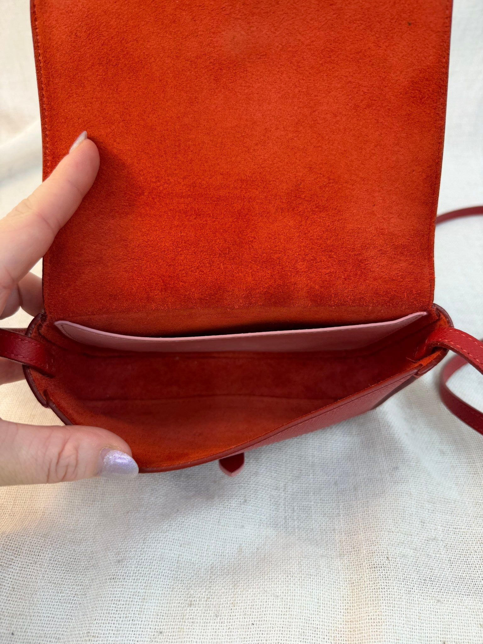 Celine Red Leather Celine Strap Clutch Bag