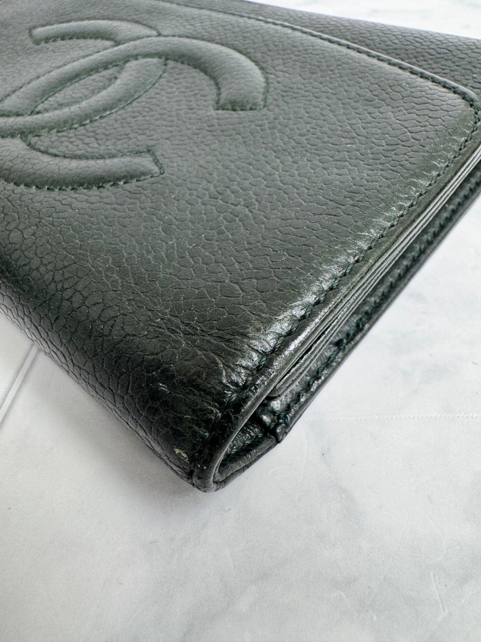 Chanel Dark Green Caviar Leather Compact Wallet
