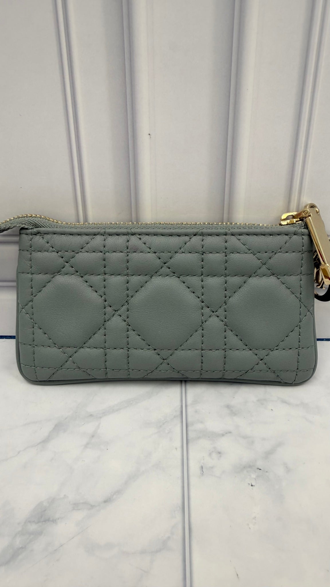 Christian Dior Grey Cannage Lambskin Leather My Astor Key Case