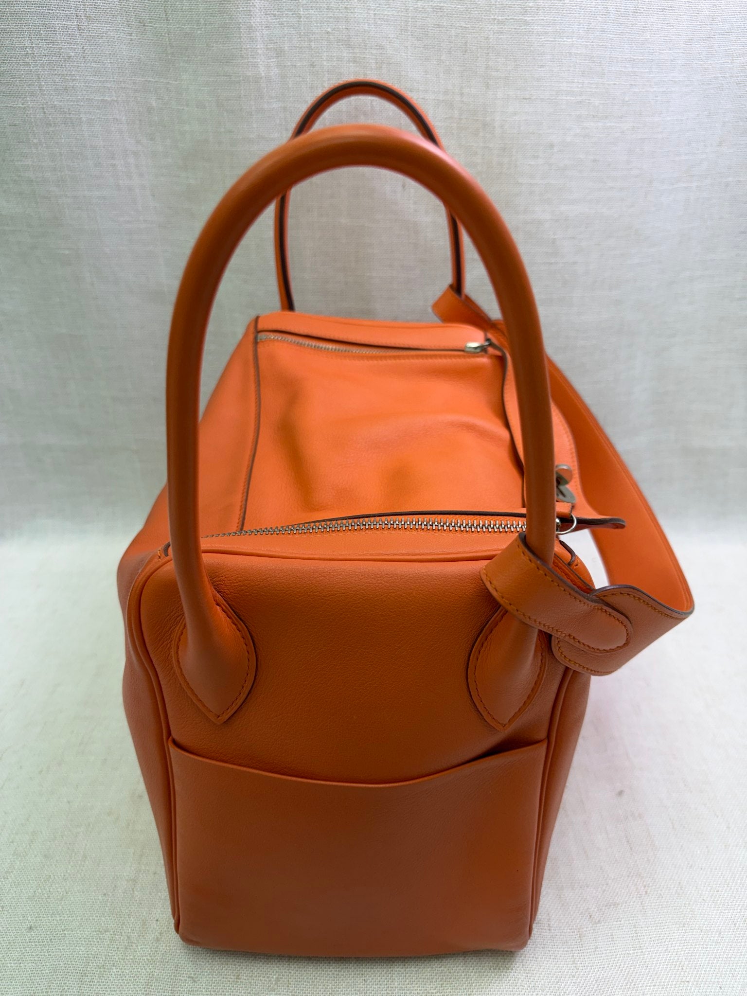 Hermes Orange Evercolor Leather Lindy 34 Handbag