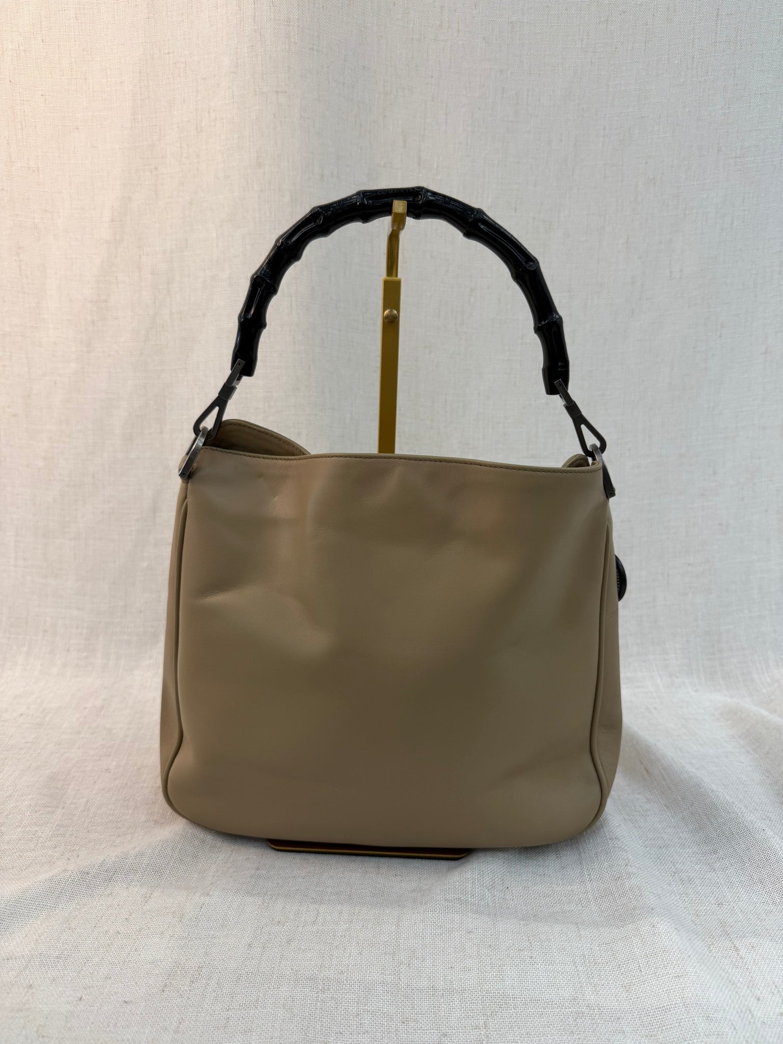 Gucci Taupe Leather Bamboo Top Handle Bag