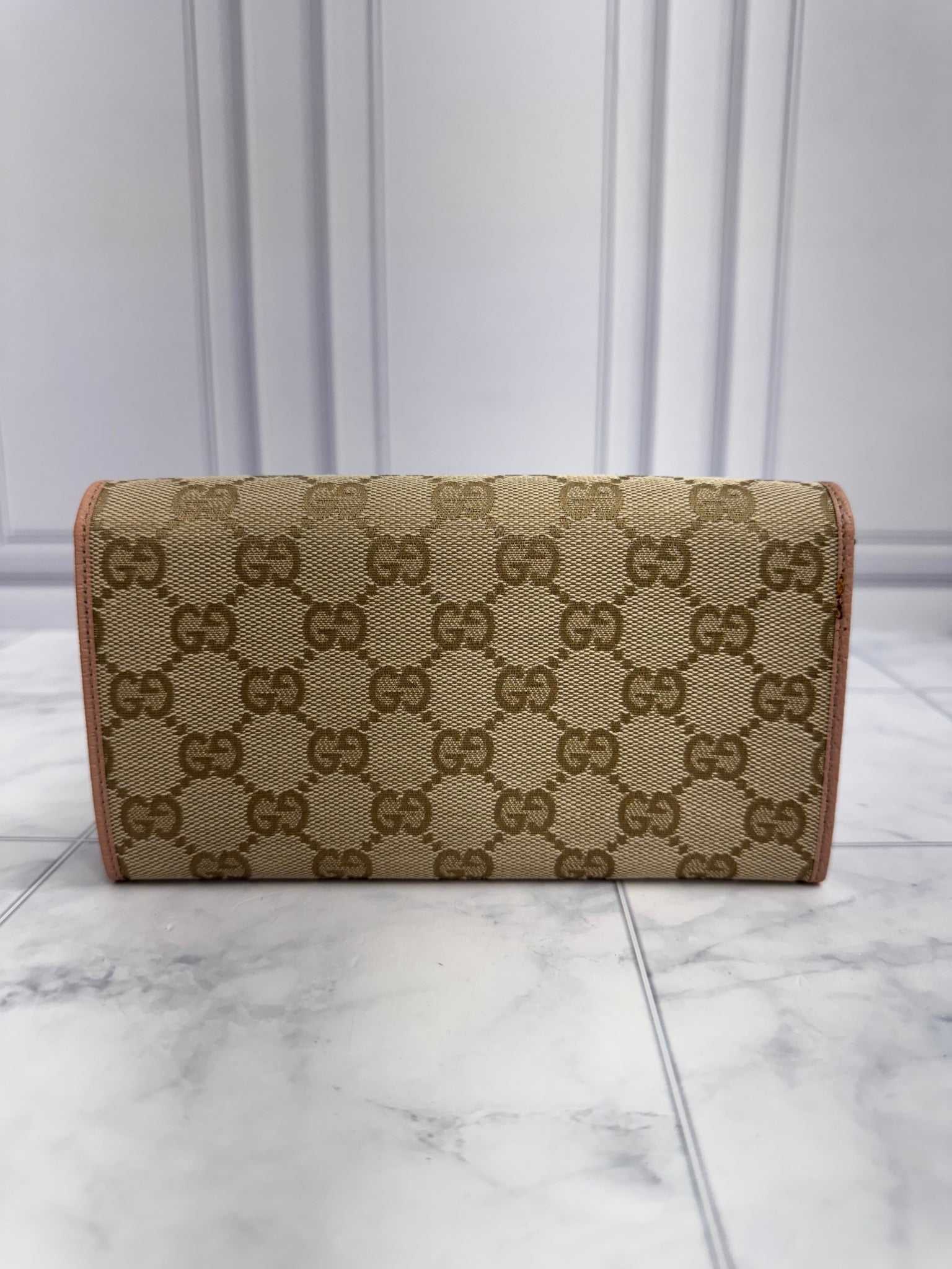 Gucci Beige And Pink GG Monogram Canvas Long Wallet