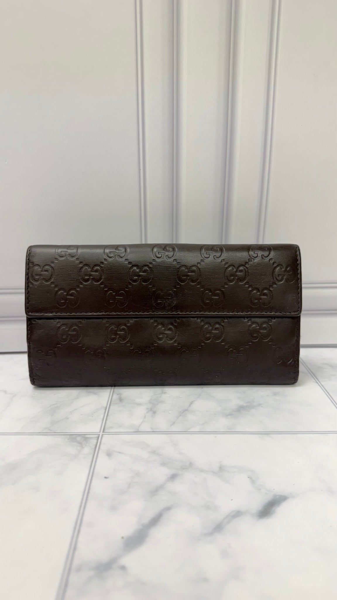 Gucci Brown Leather Guccissima Heart Continental Wallet