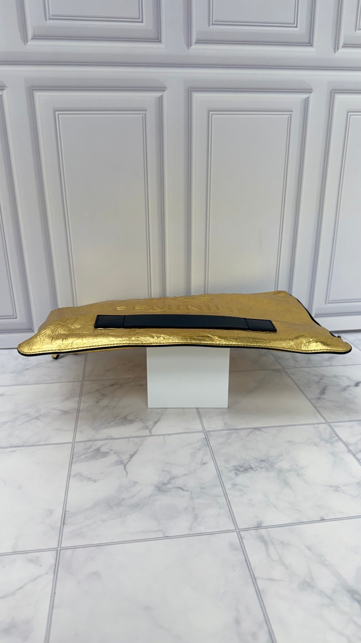 Chanel Gold Crinkled Calfskin Leather Feministe Mais Feminine Pouch
