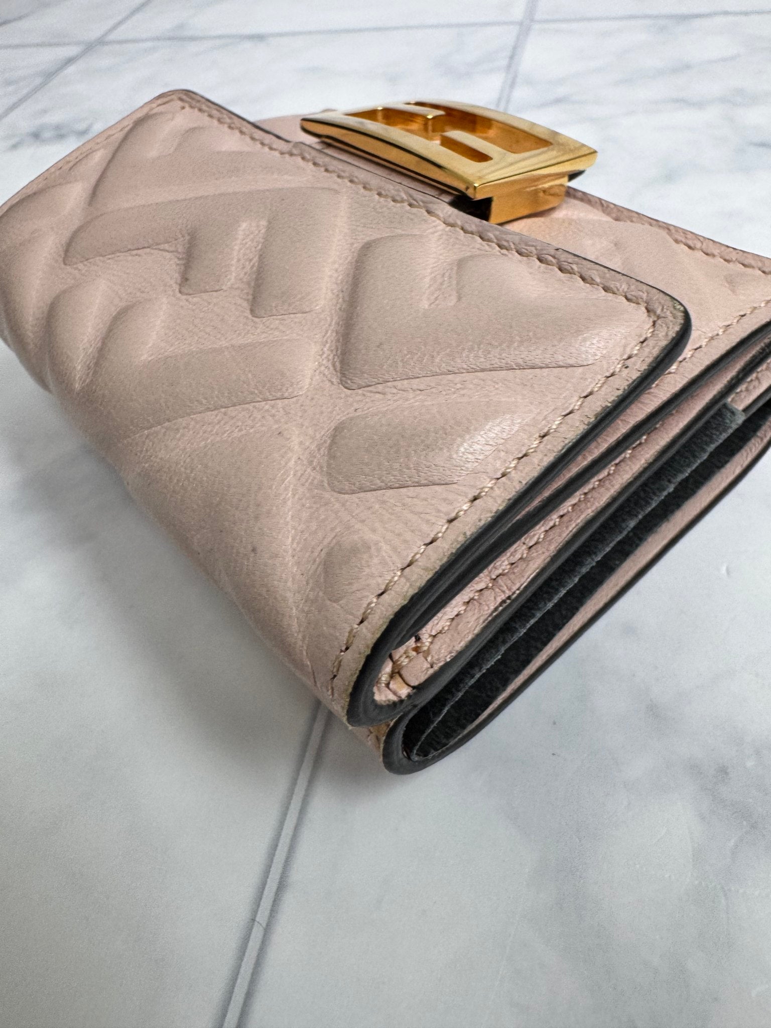 Fendi Light Pink FF Embossed Leather Baguette Compact Wallet