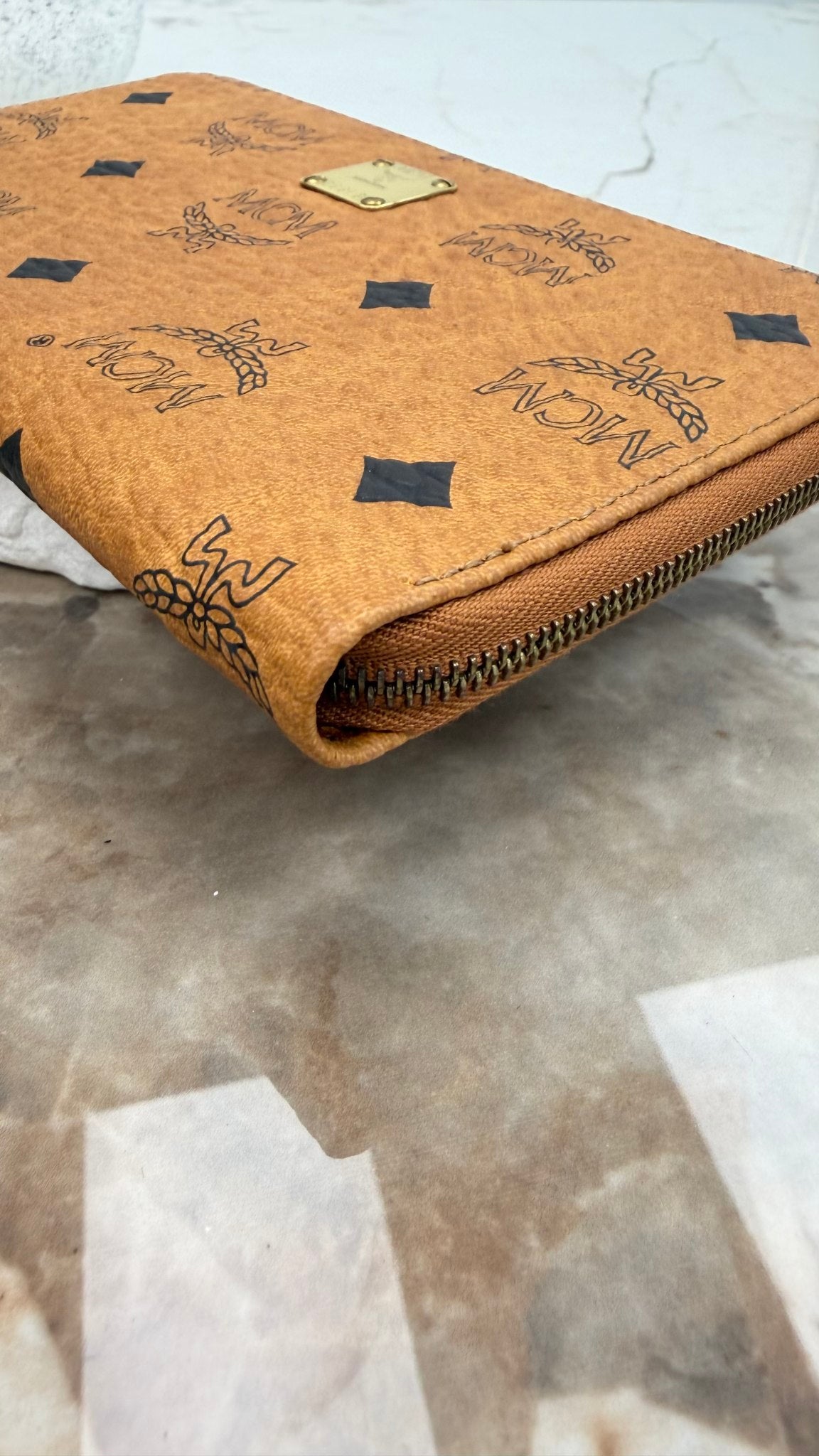 MCM Cognac Visetos Leather Zippy Wallet