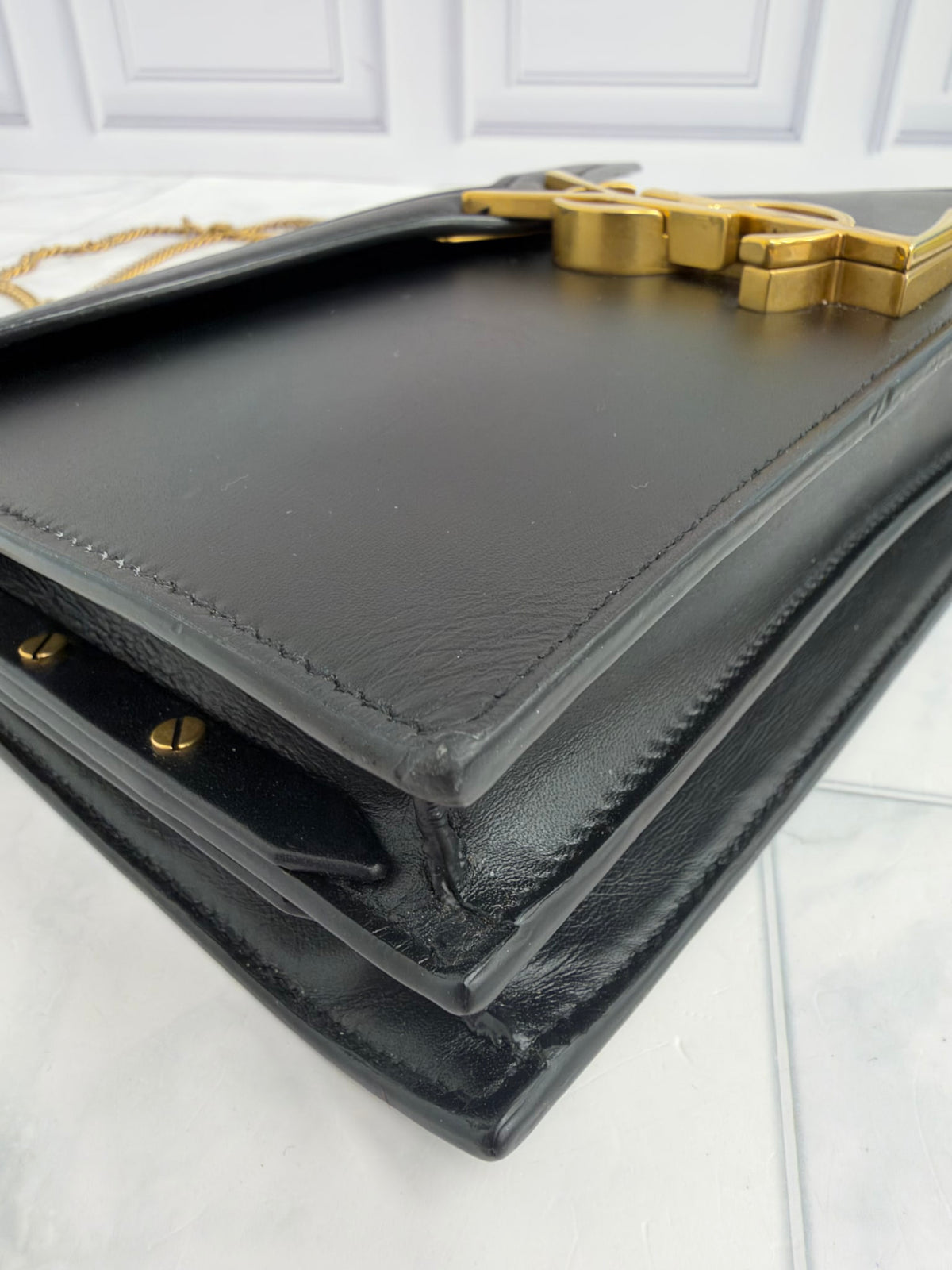 Saint Laurent YSL Black Leather Cassandra Chain Shoulder Bag