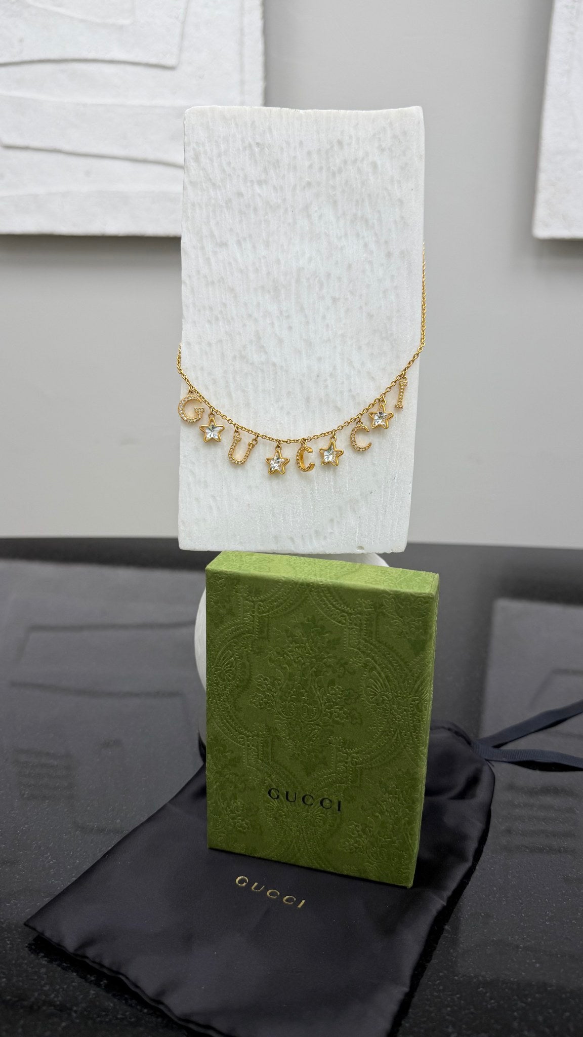 Gucci Vintage Gold Tone "Gucci Star" Necklace