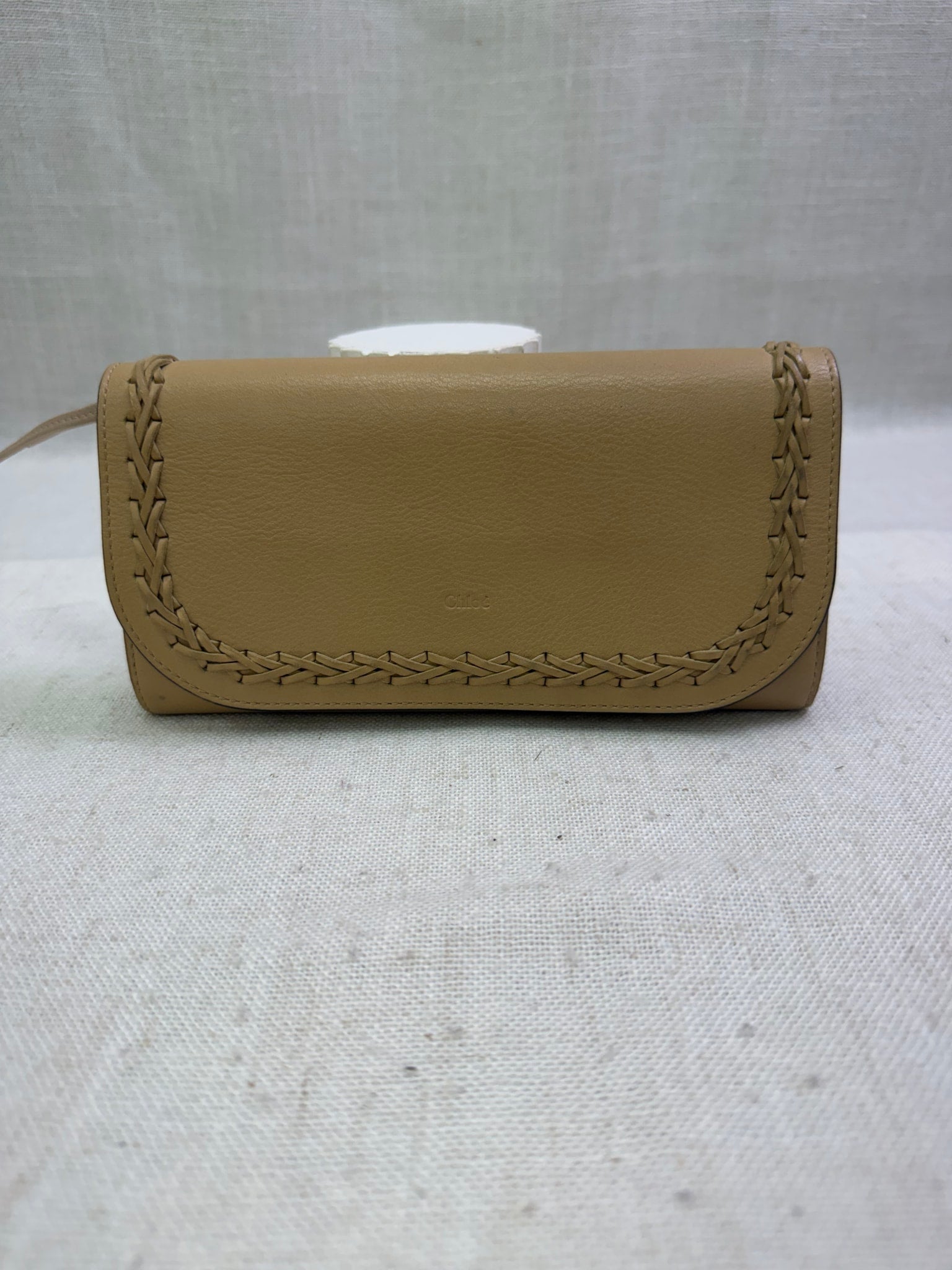 Chloe Beige Grained Leather Woven Hudson Long Wallet