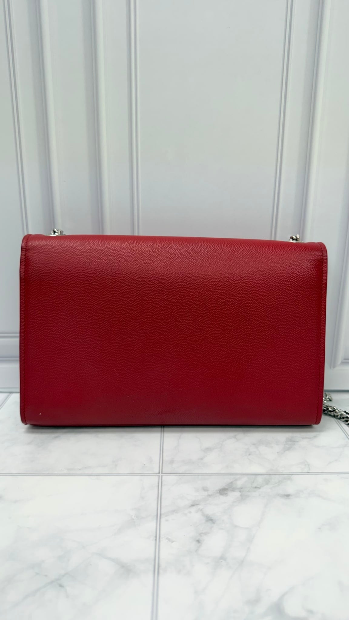 Saint Laurent YSL Red Grained Leather Kate Chain Shoulder Bag