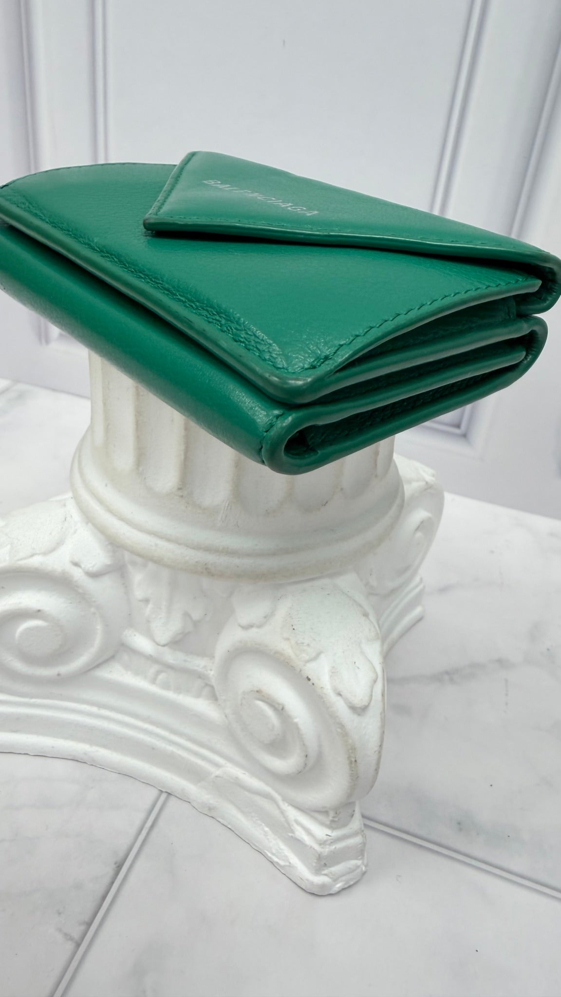 Balenciaga Green Leather Everyday Mini Papier Trifold Wallet