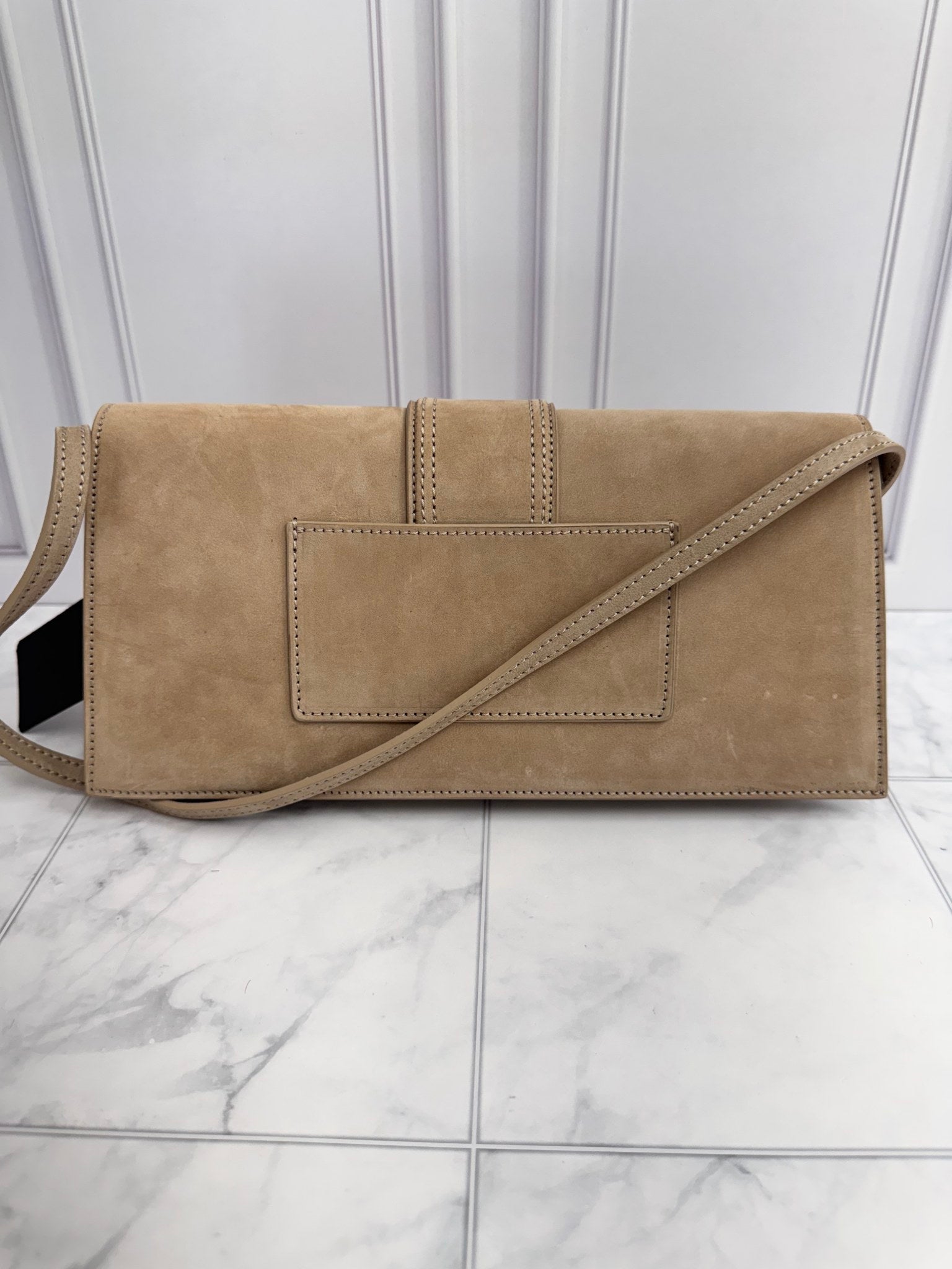 BRAND NEW Jacquemus Beige Suede Le Bambino Long Shoulder Bag