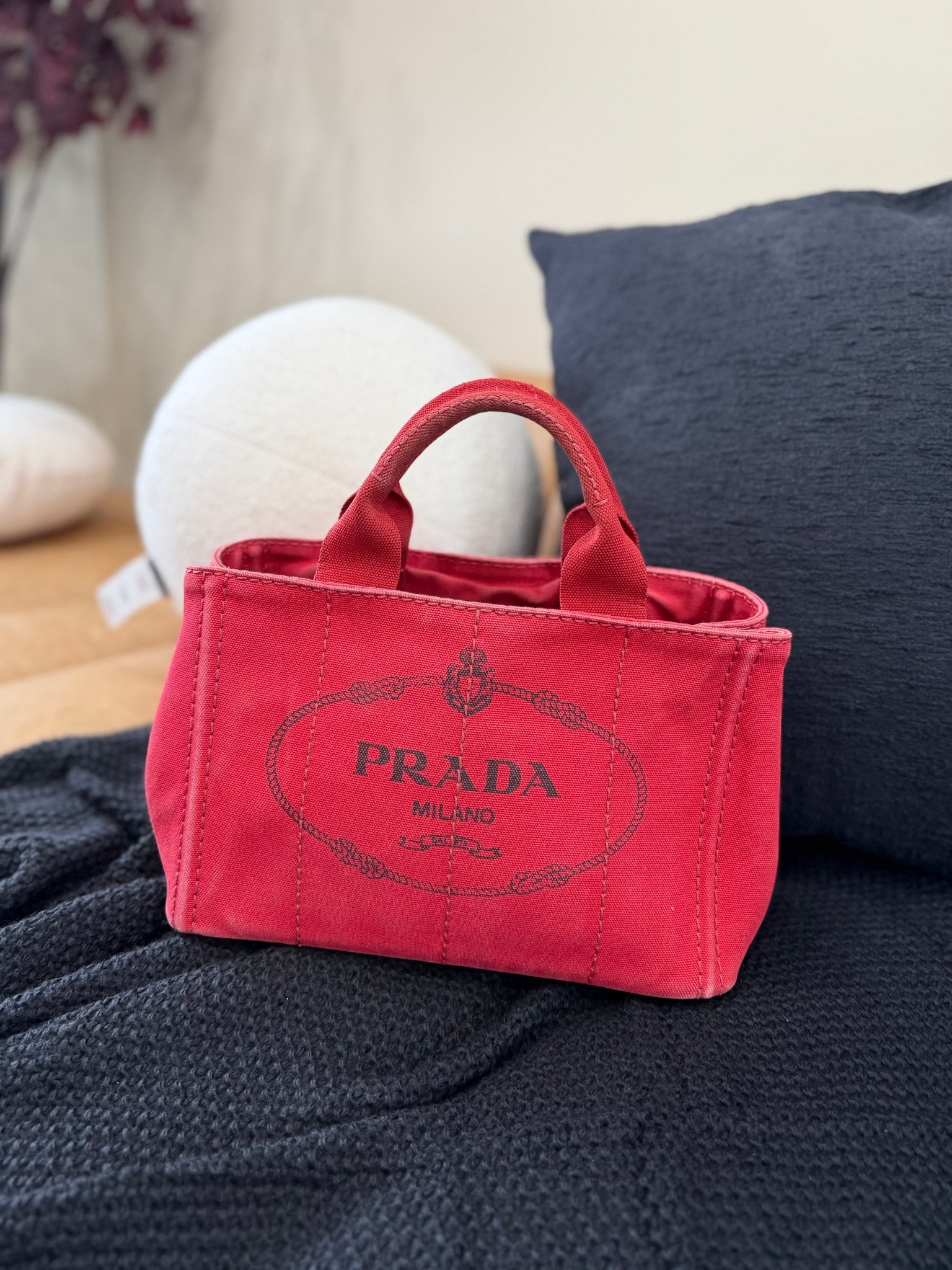 Prada Red Canvas Small Canapa Handbag
