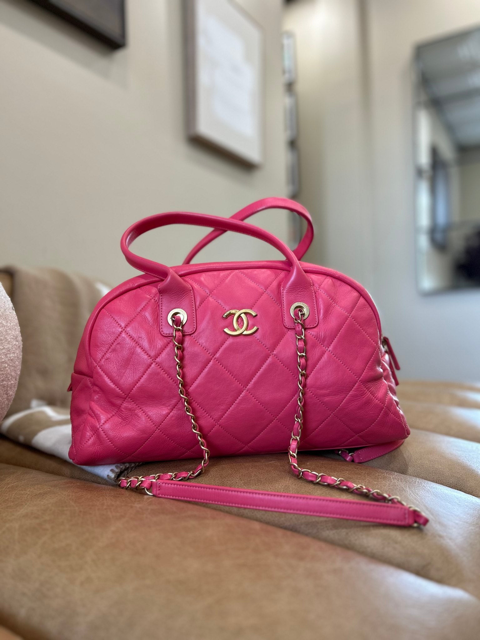Chanel Hot Pink Calfskin Bowling Bag