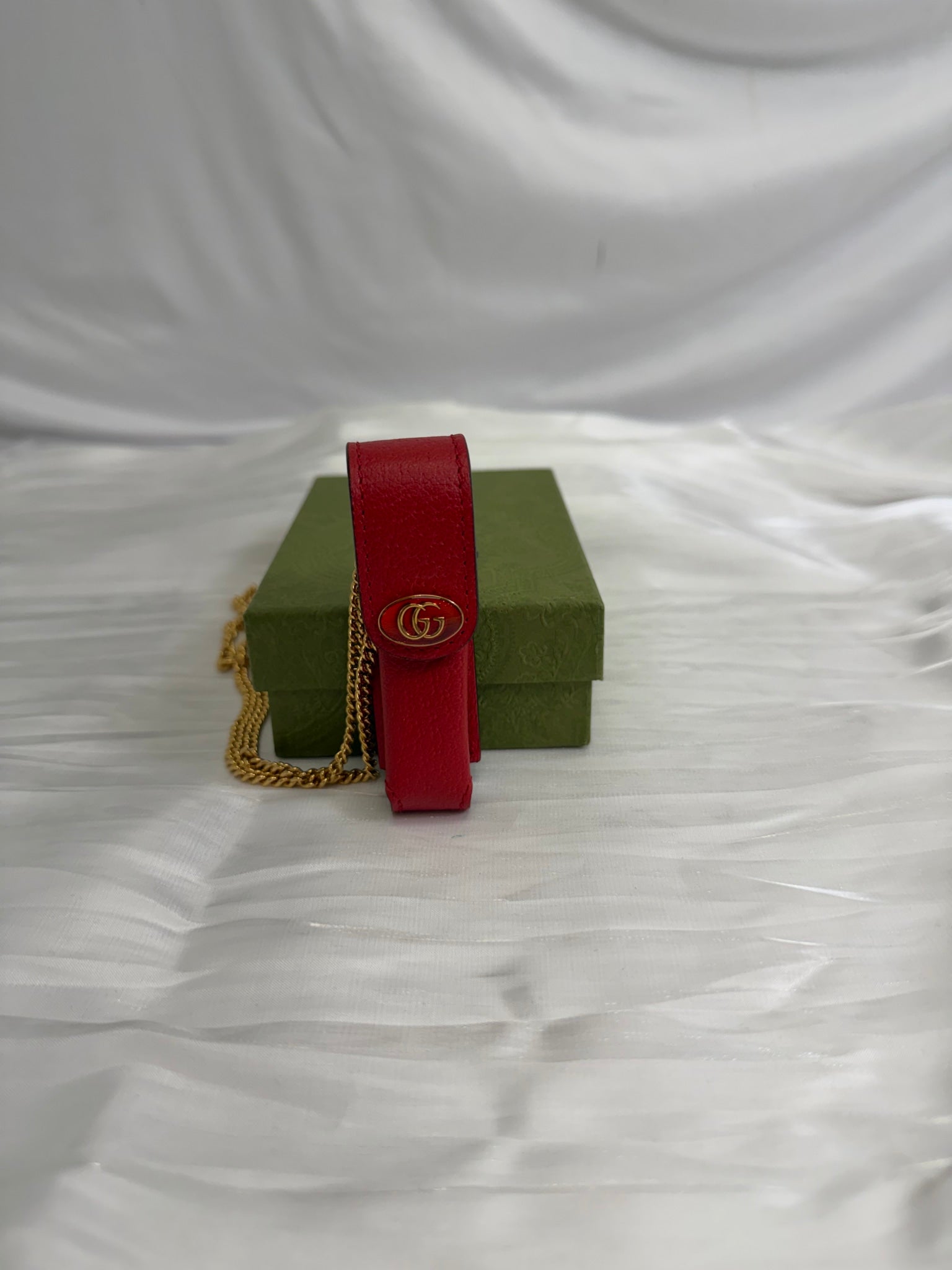 LIKE NEW Gucci Red Leather Lipstick Case On Chain