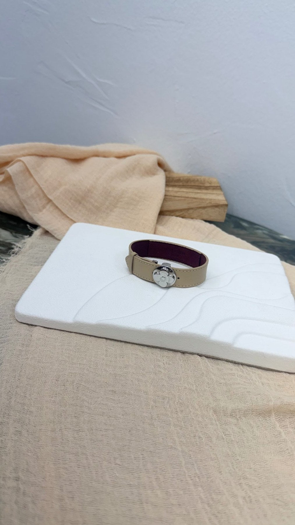 LIKE NEW - Louis Vuitton Cream Leather Wish Bracelet