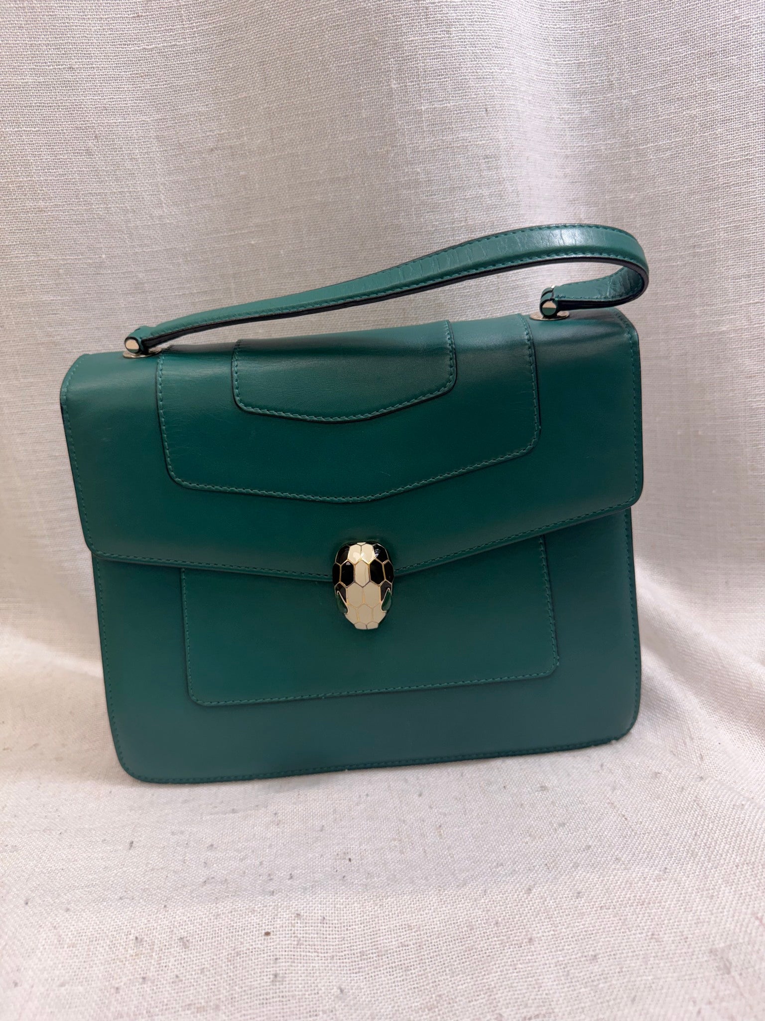 Bvlgari Green Leather Serpenti Forever Top Handle Handbag