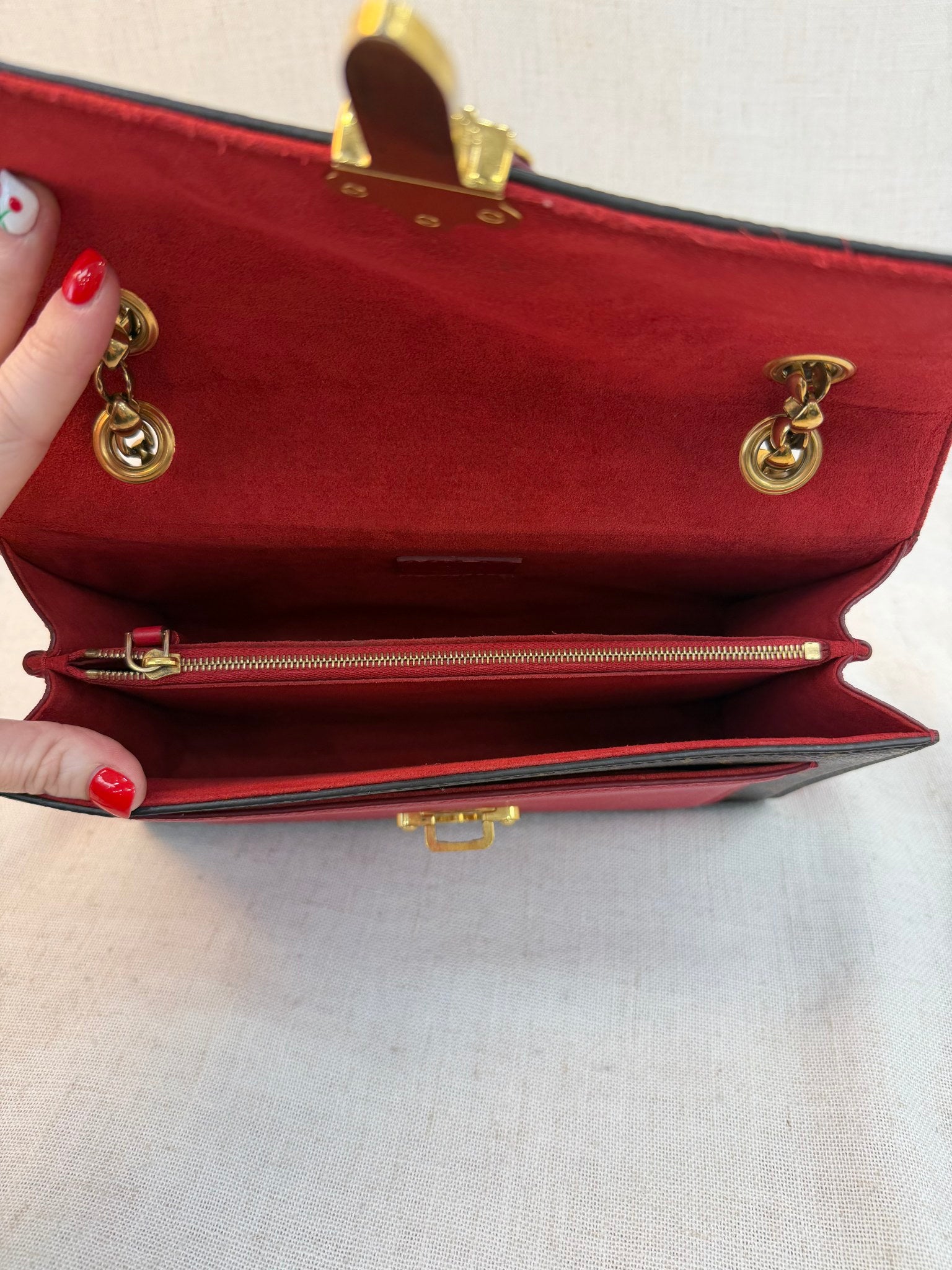 Louis Vuitton Monogram And Red Leather Victorie Shoulder Bag