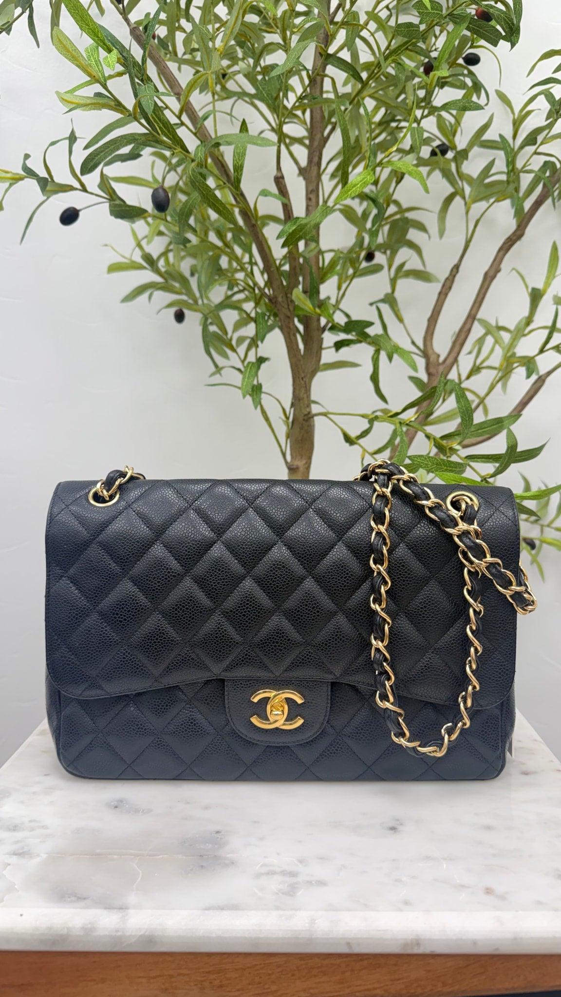 Chanel Black Caviar Leather Jumbo Classic Flap Bag