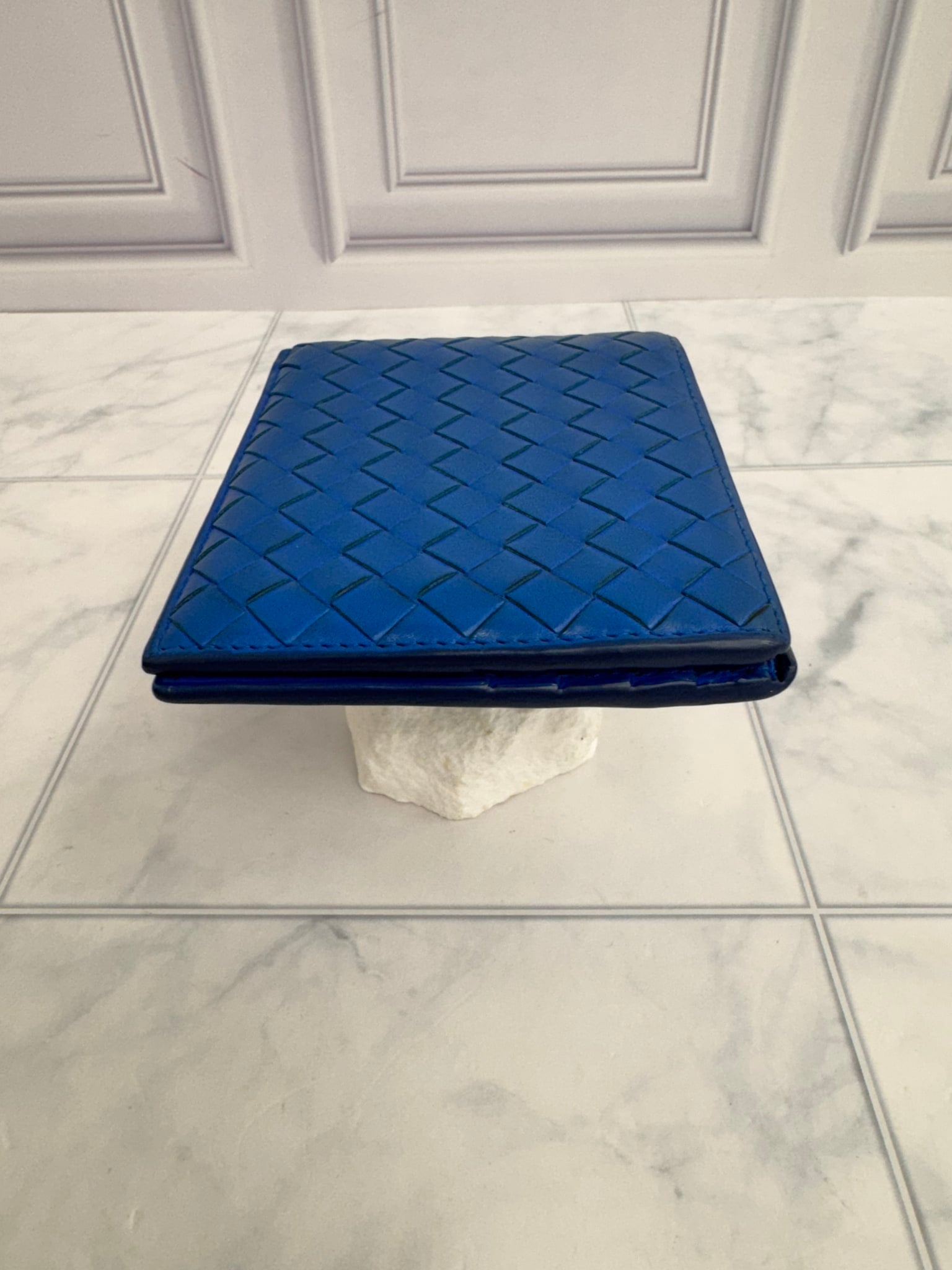 Bottega Veneta Blue Intrecciato Leather Bifold Wallet