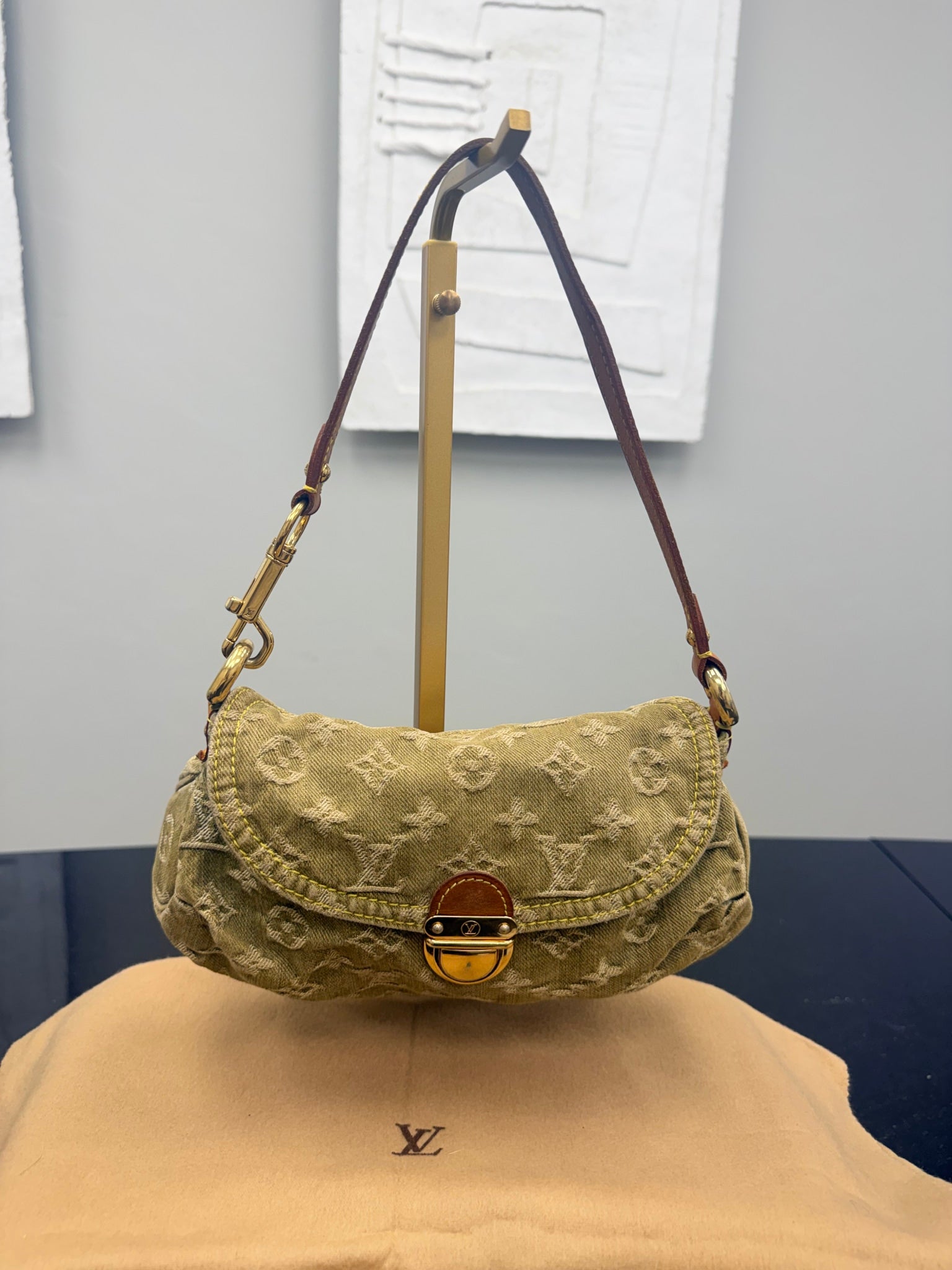 Louis Vuitton Green Denim Monogram Mini Pleaty Shoulder Bag