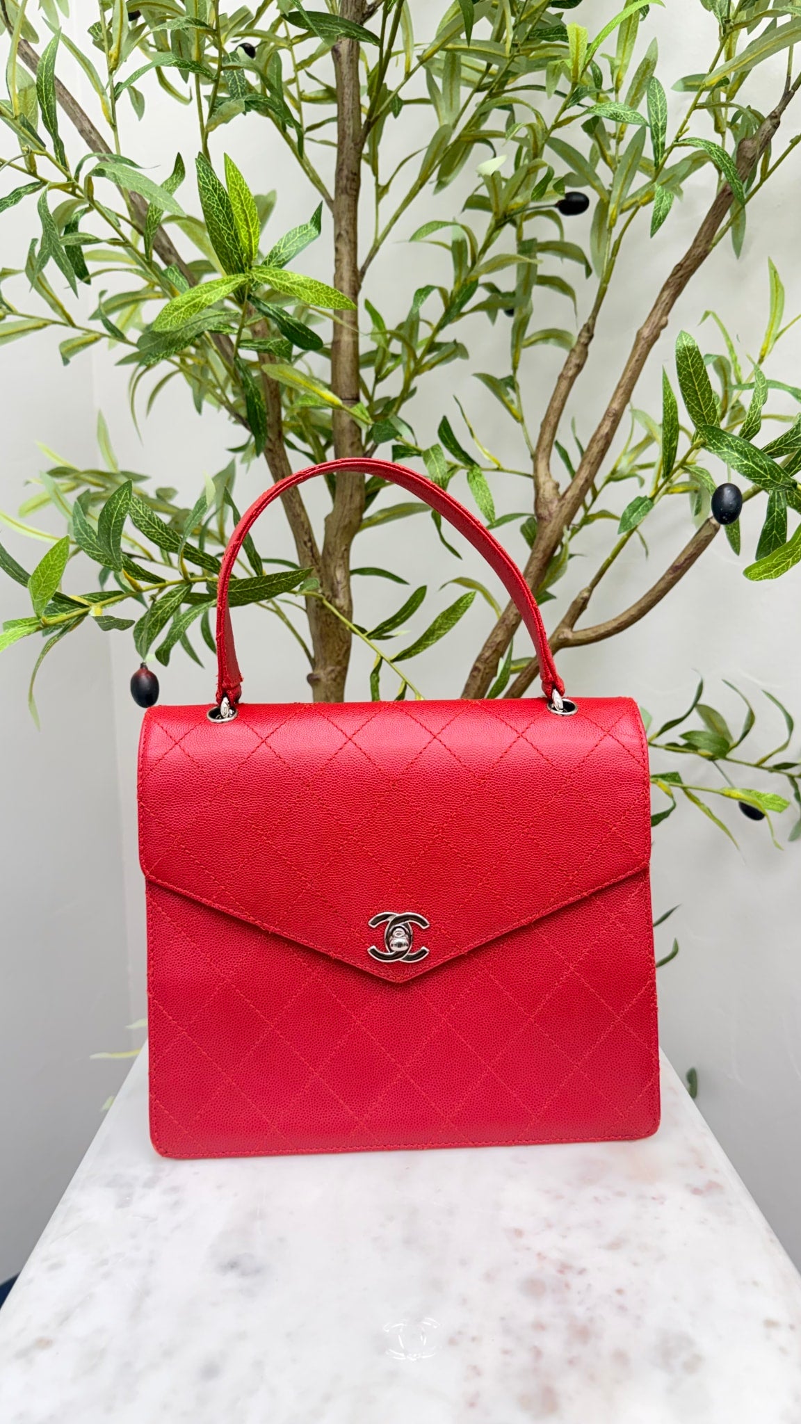 Chanel Red Caviar Leather Vintage CC Flap Top Handle