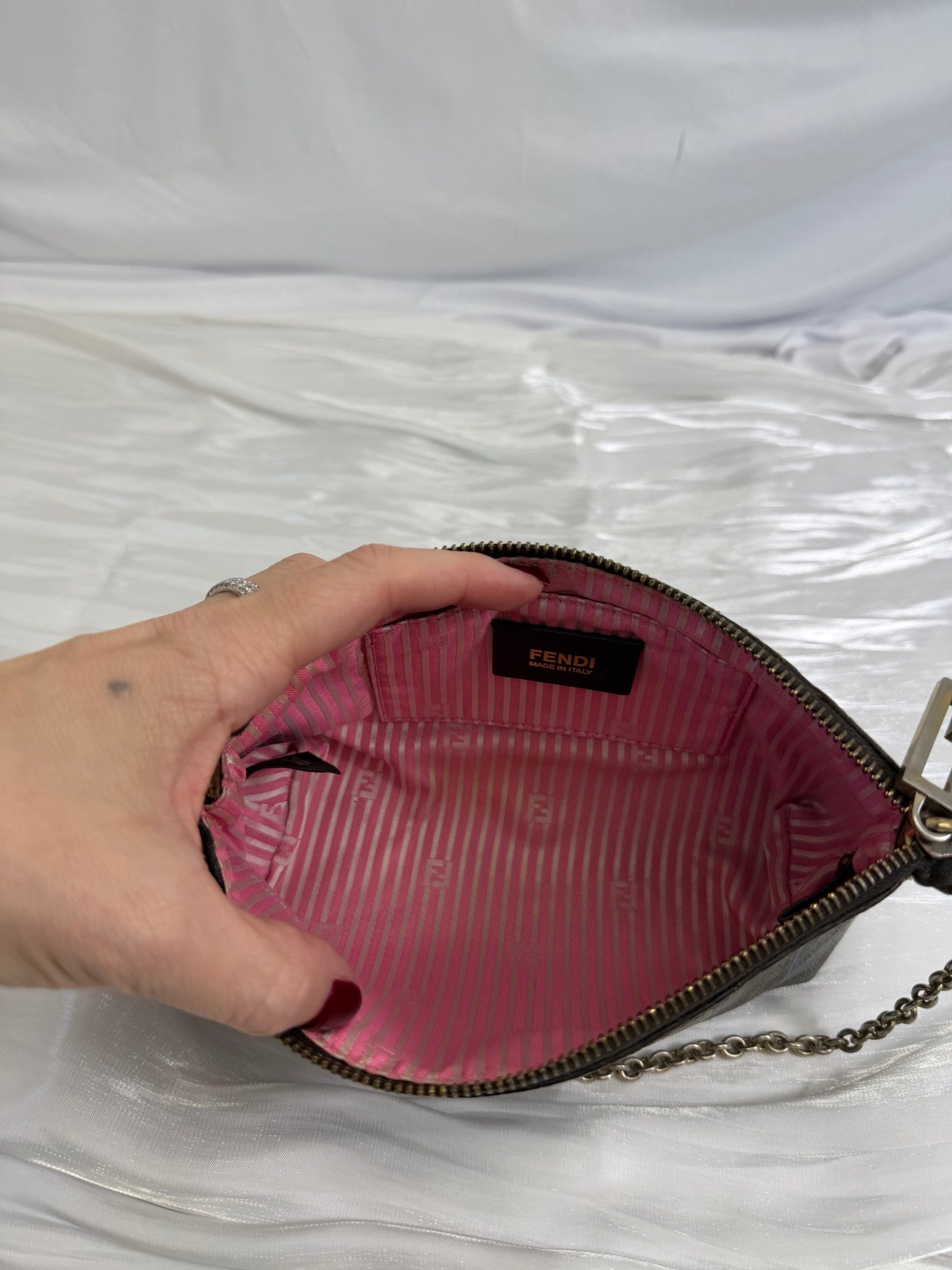 Fendi Zucca Spalmati Striped Coated Canvas Chain Pochette