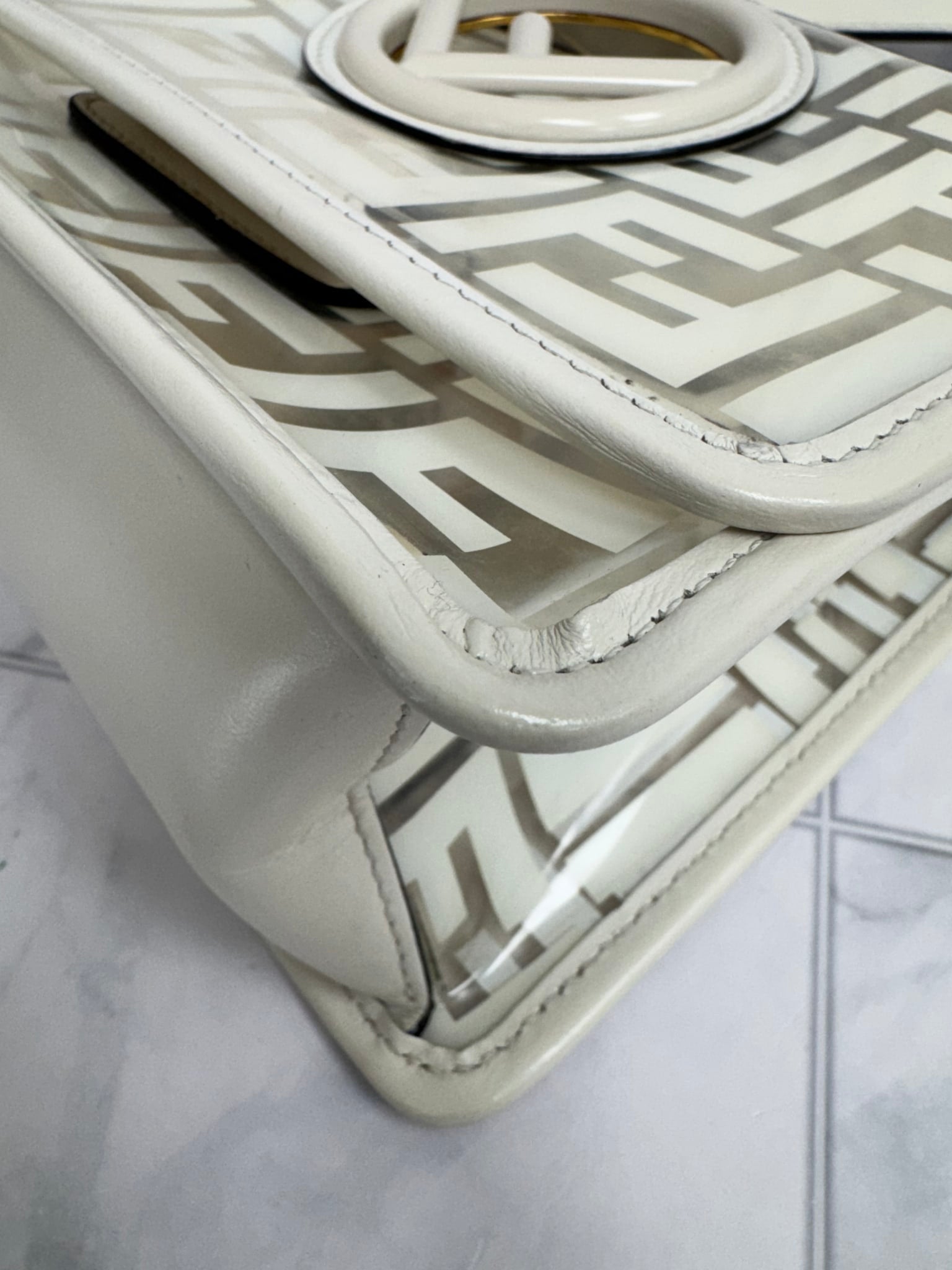 Fendi White Zucca PVC Kan I Logo Crossbody Bag