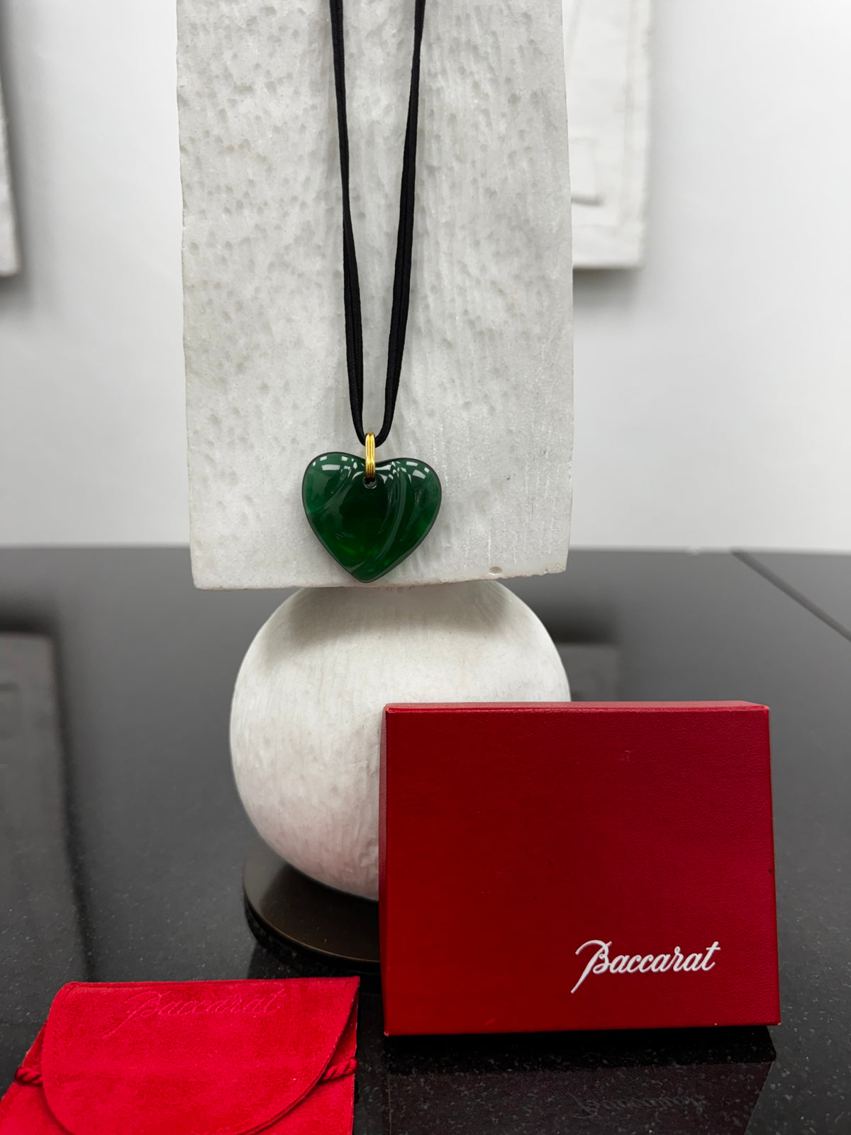 Baccarat Green Crystal Heart Pendant Necklace