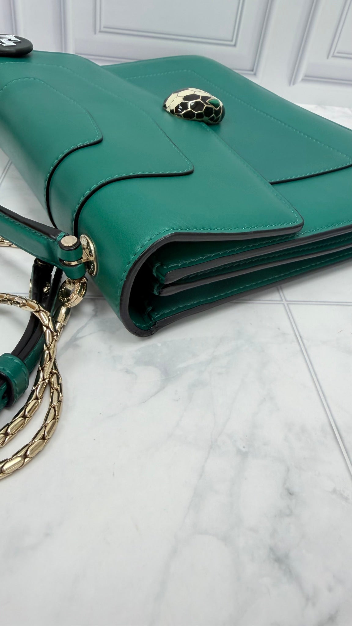 Bvlgari Emerald Green Calfskin Serpenti Forever Top Handle Chain Bag