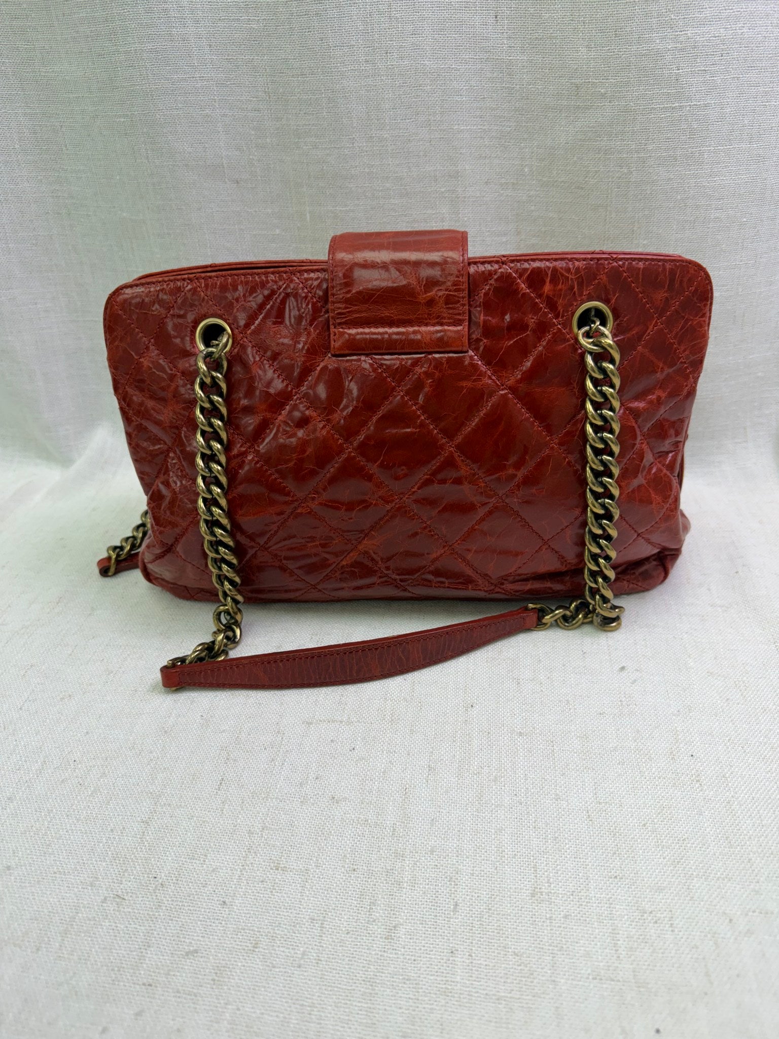 Chanel Red Crinkle Glazed Calfskin Reissue Shoulder Tote