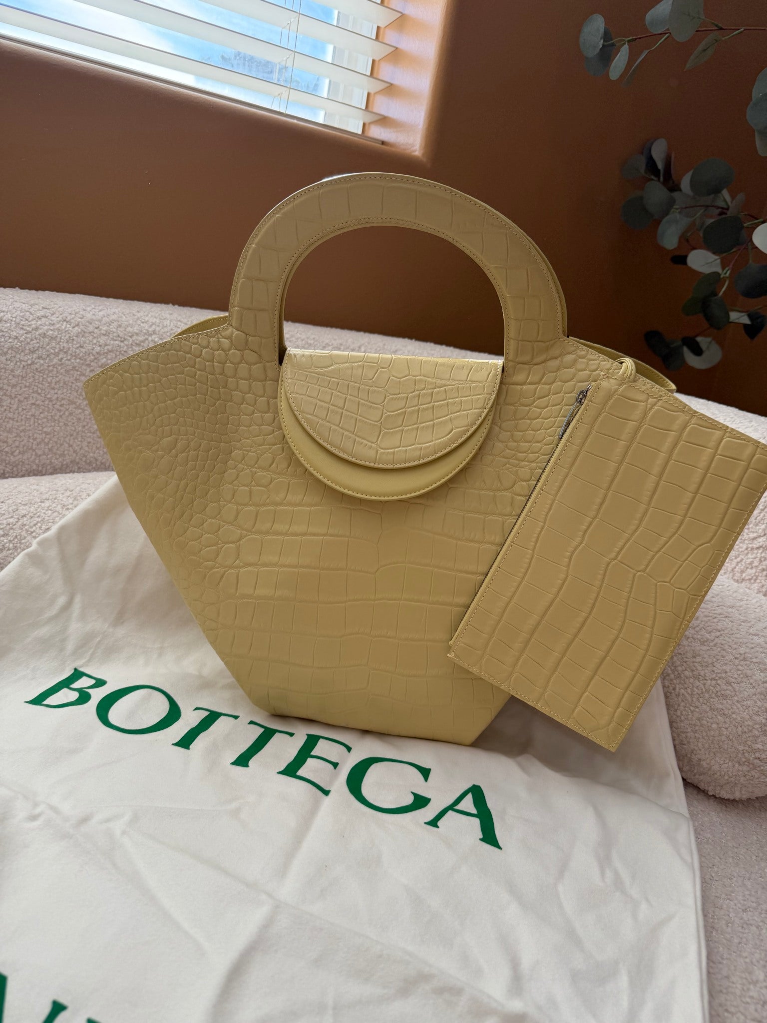 Bottega Veneta Yellow Croc Embossed Doll Top Handle Tote