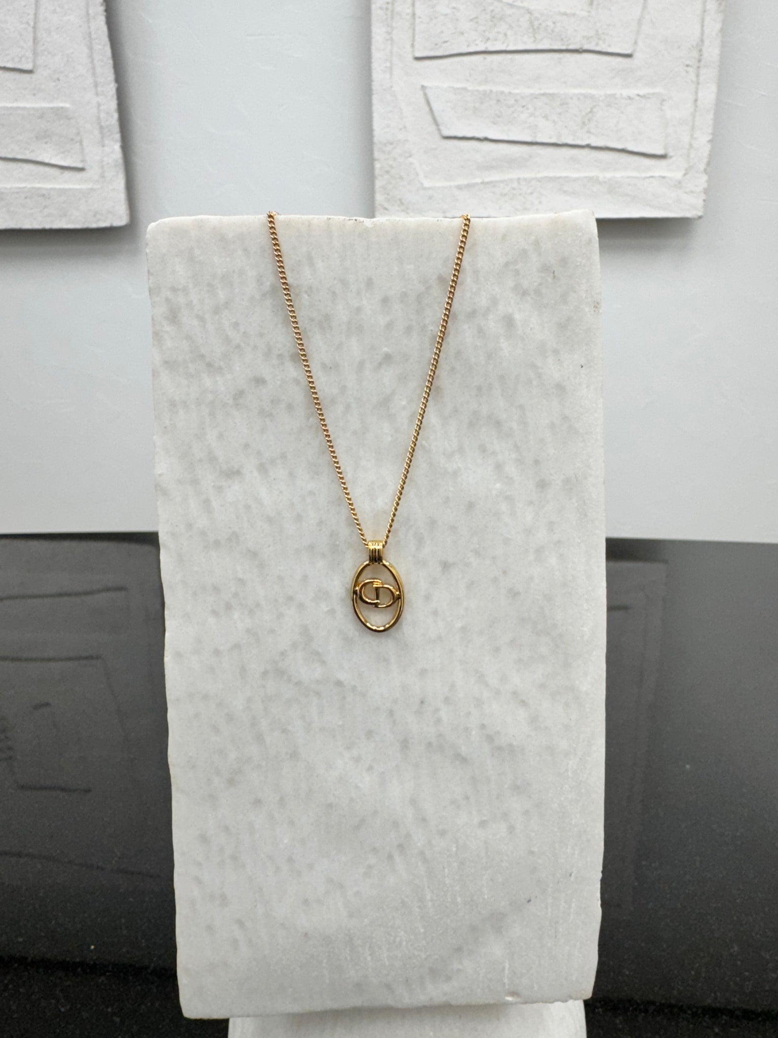 Christian Dior Gold Tone CD Logo Pendant Necklace