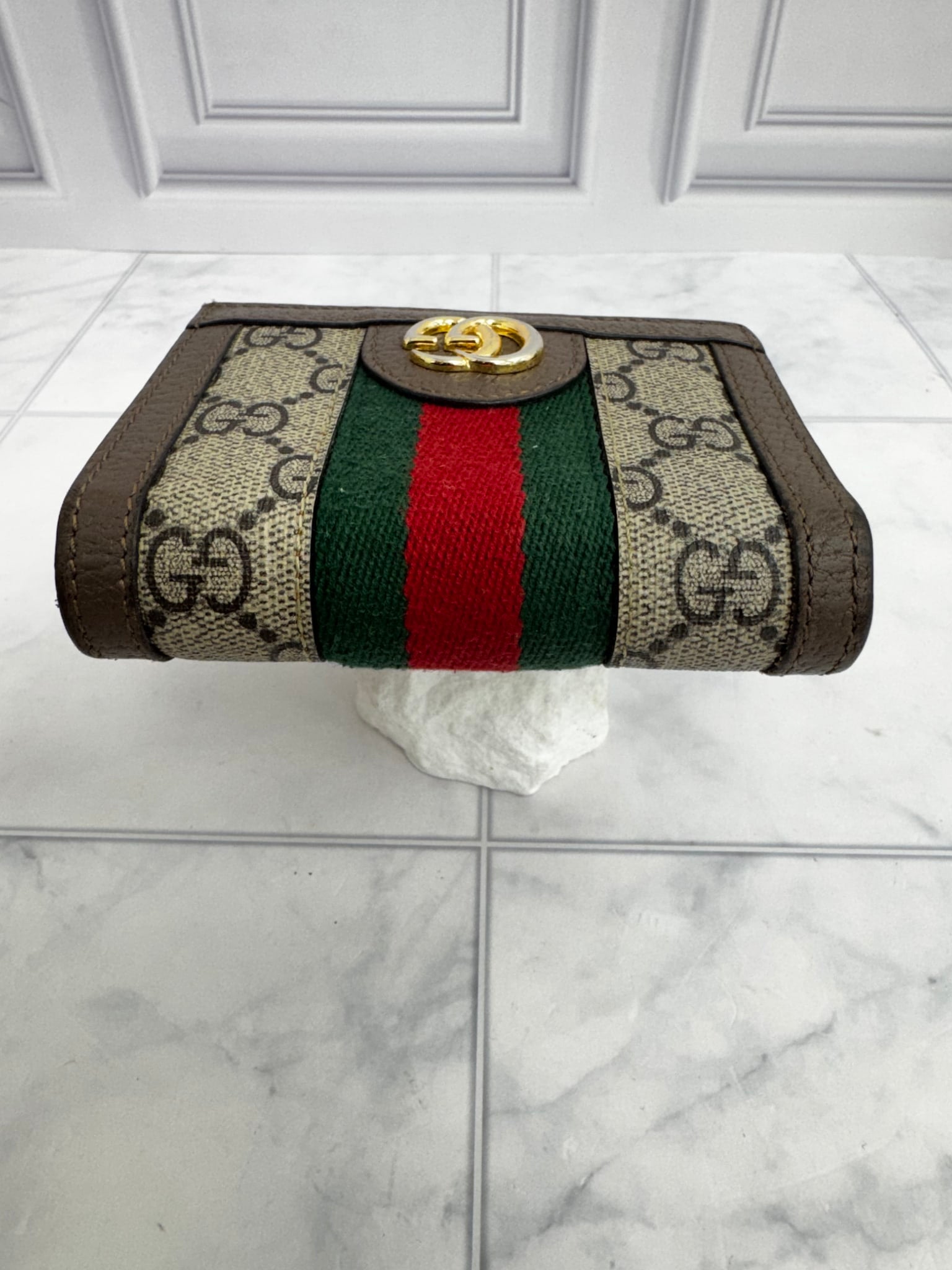 Gucci Brown GG Supreme Ophidia Compact Wallet