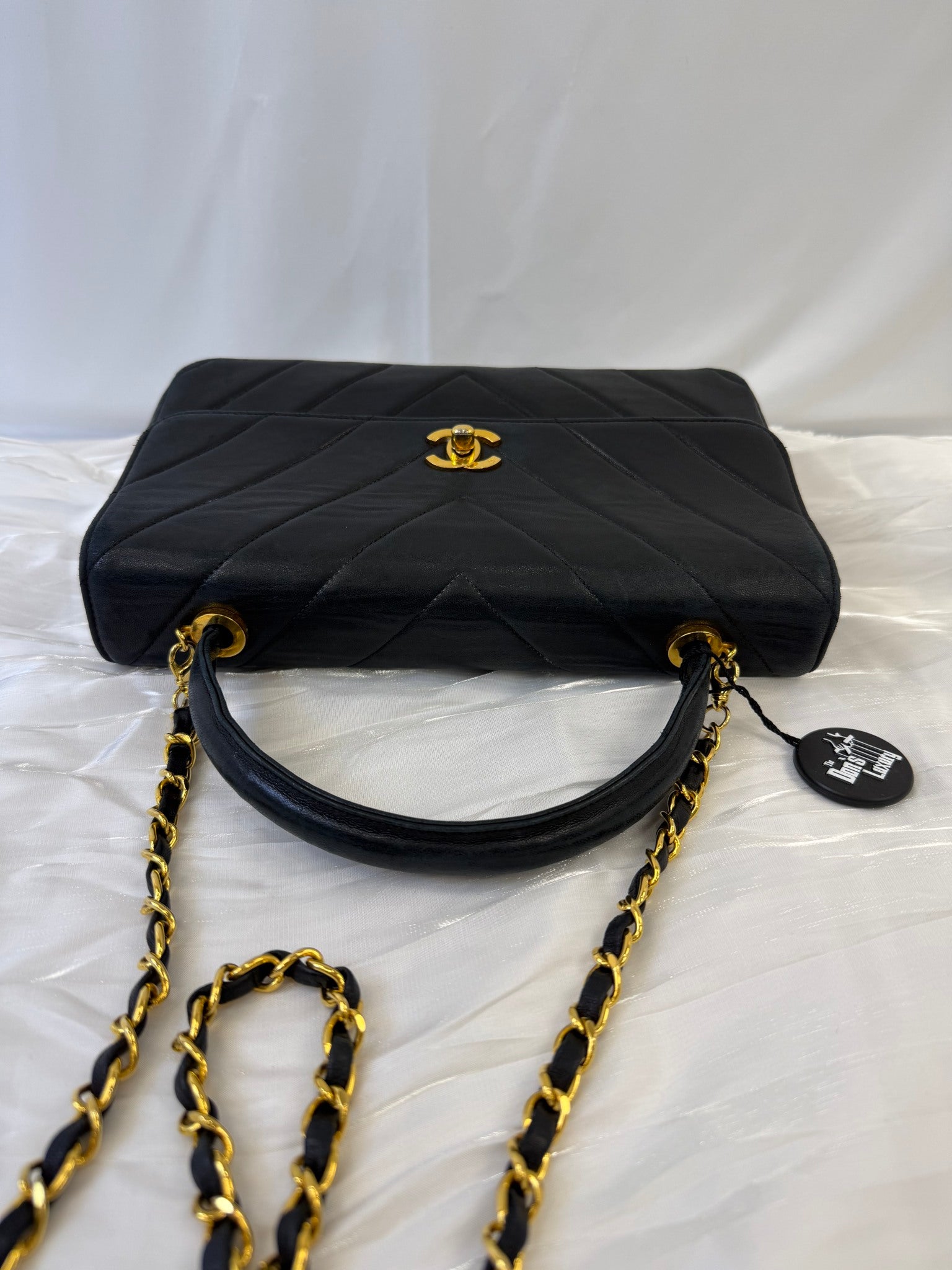 Chanel Black Lambskin Chevron Top Handle Bag