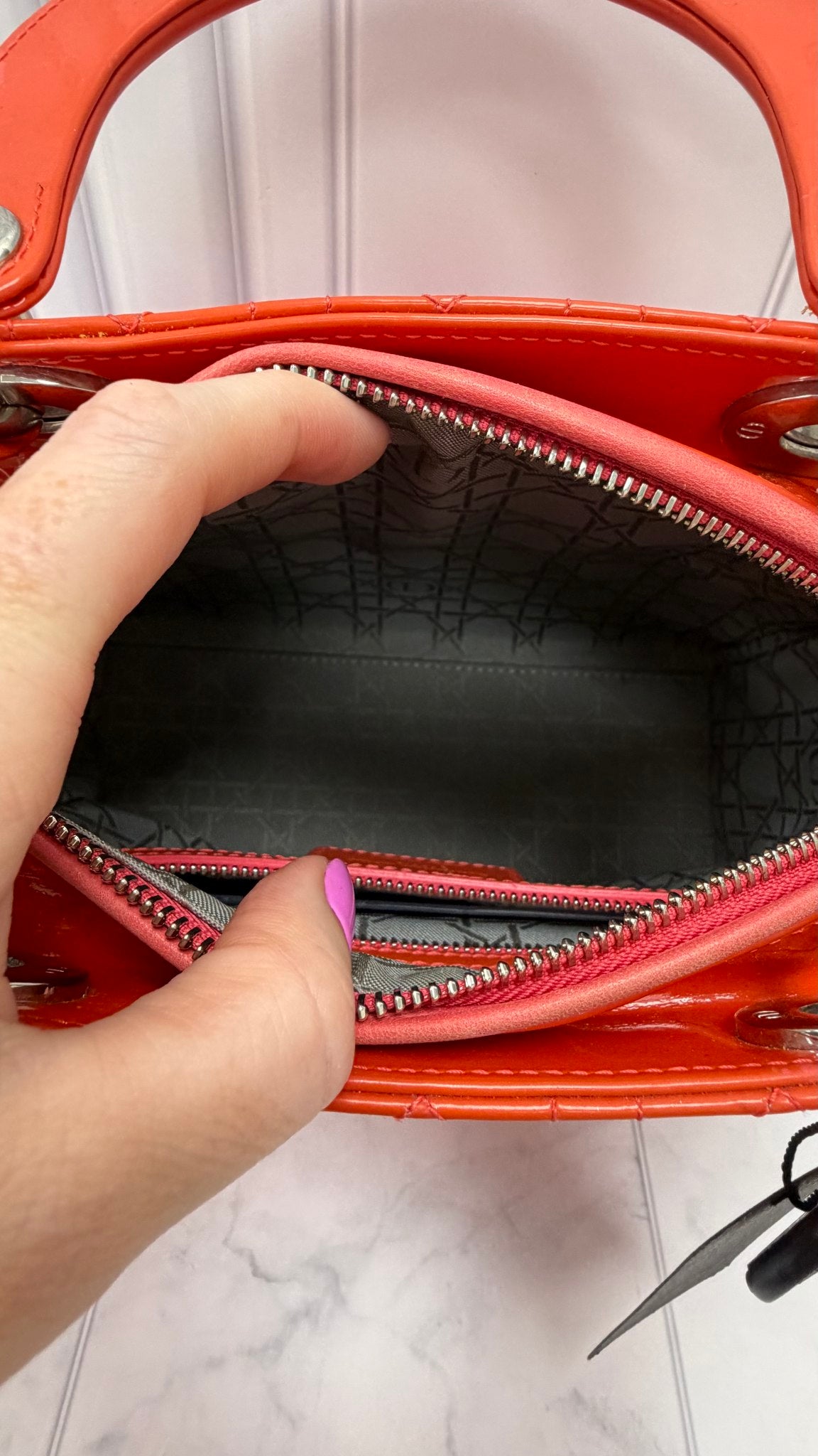Christian Dior Orange Patent Leather Cannage Medium Lady Dior