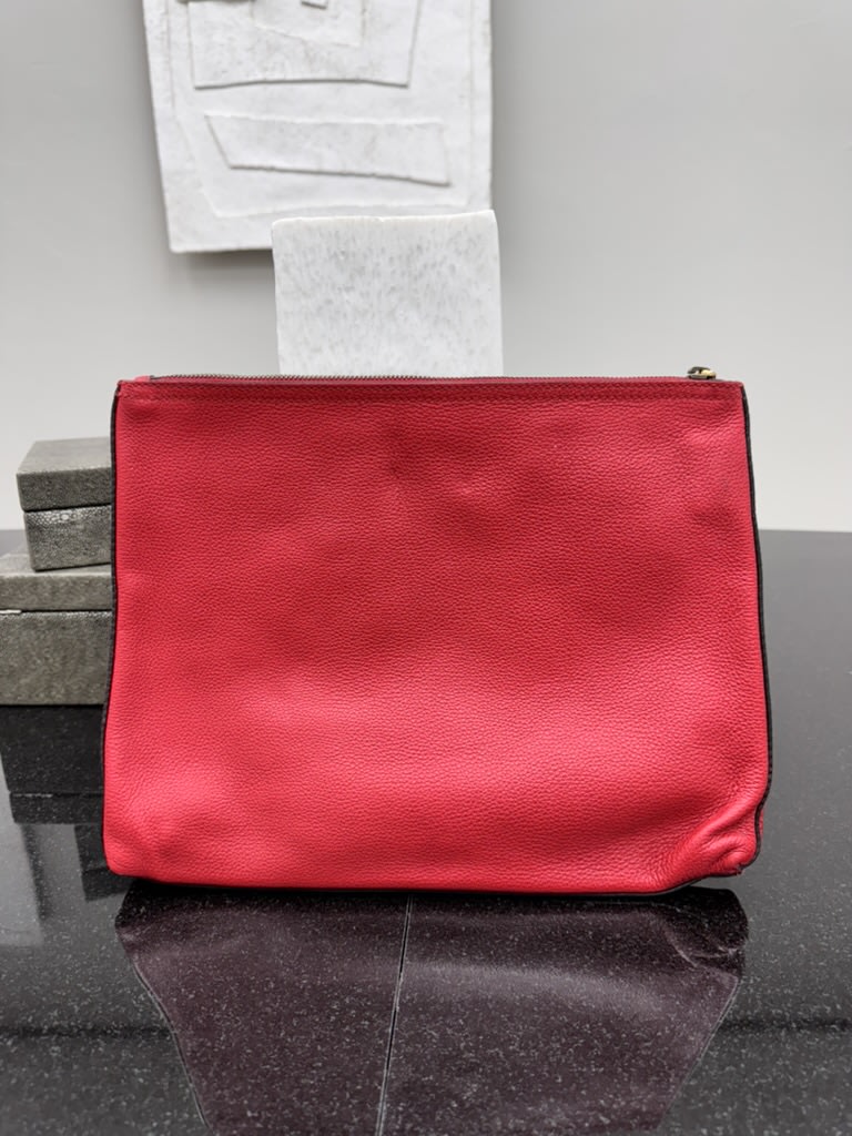 Gucci Red Logo Print Grained Leather Pouch