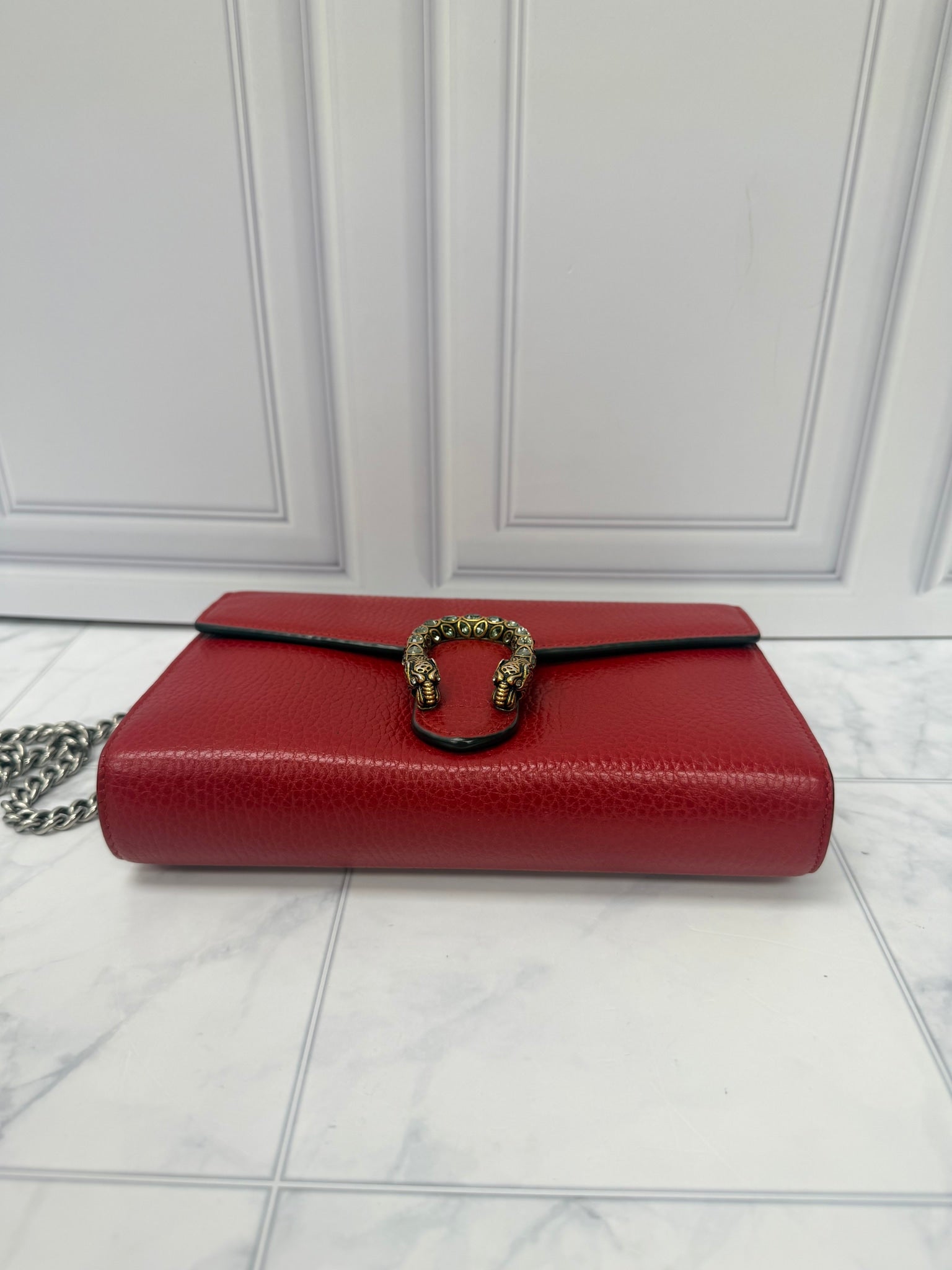 Gucci Red Grained Leather Dionysus Wallet On A Chain