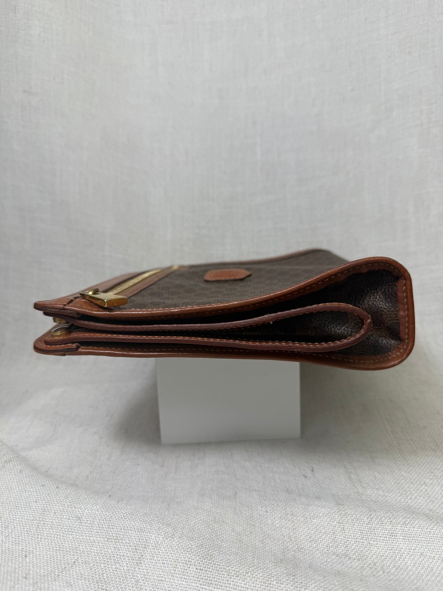 Celine Brown Coated Canvas Macadam Travel Pouch Bag