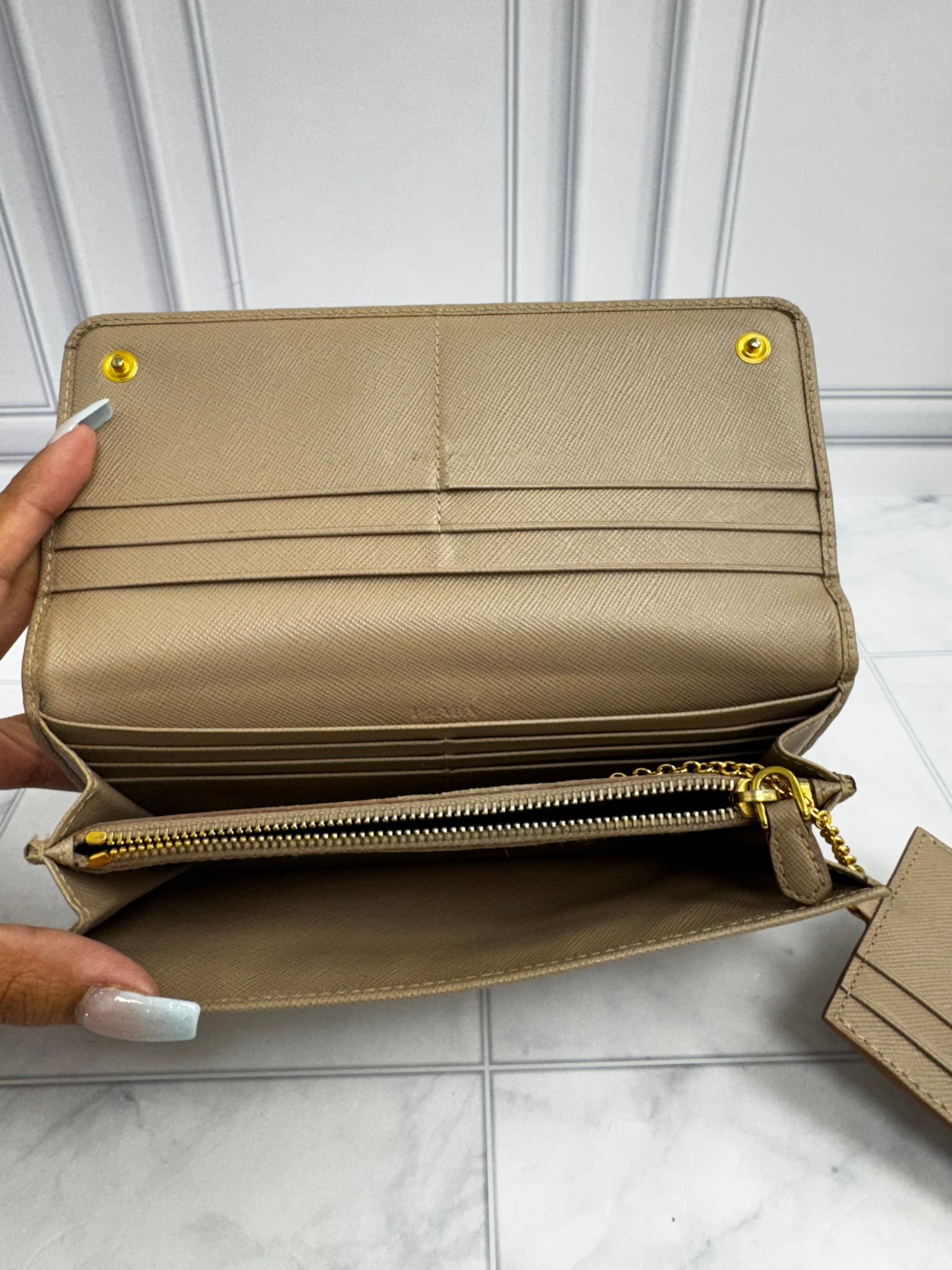 Prada Beige Saffiano Leather Fiocco Bow Long Wallet