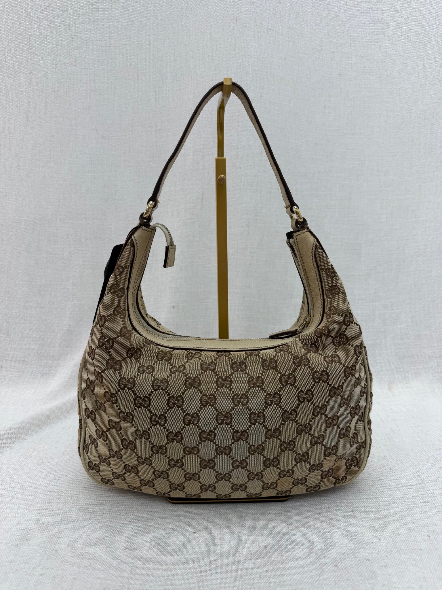 Gucci GG Beige Canvas Shoulder Hobo Bag