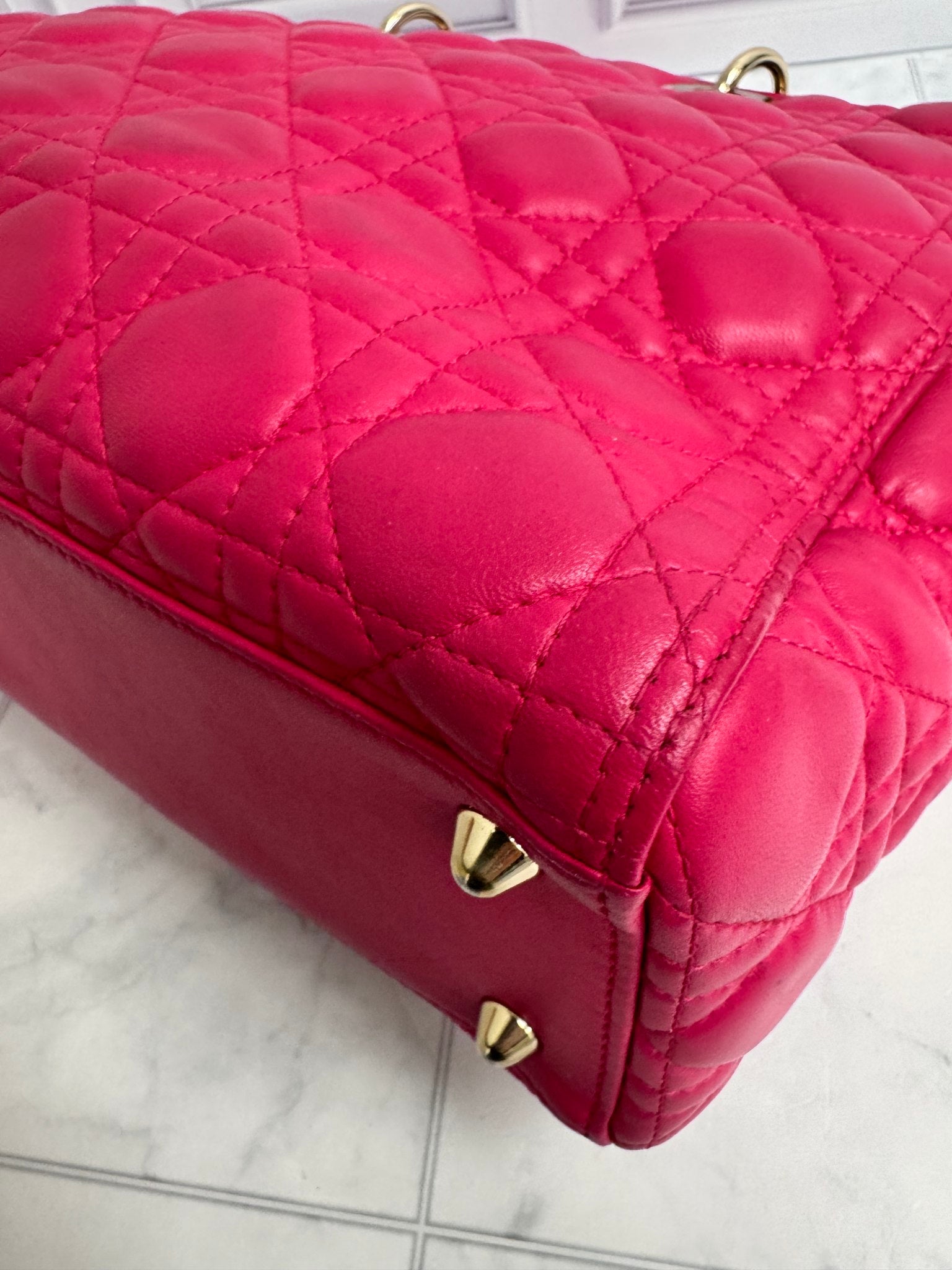 Christian Dior Hot Pink Quilted Large Lady Dior Bag