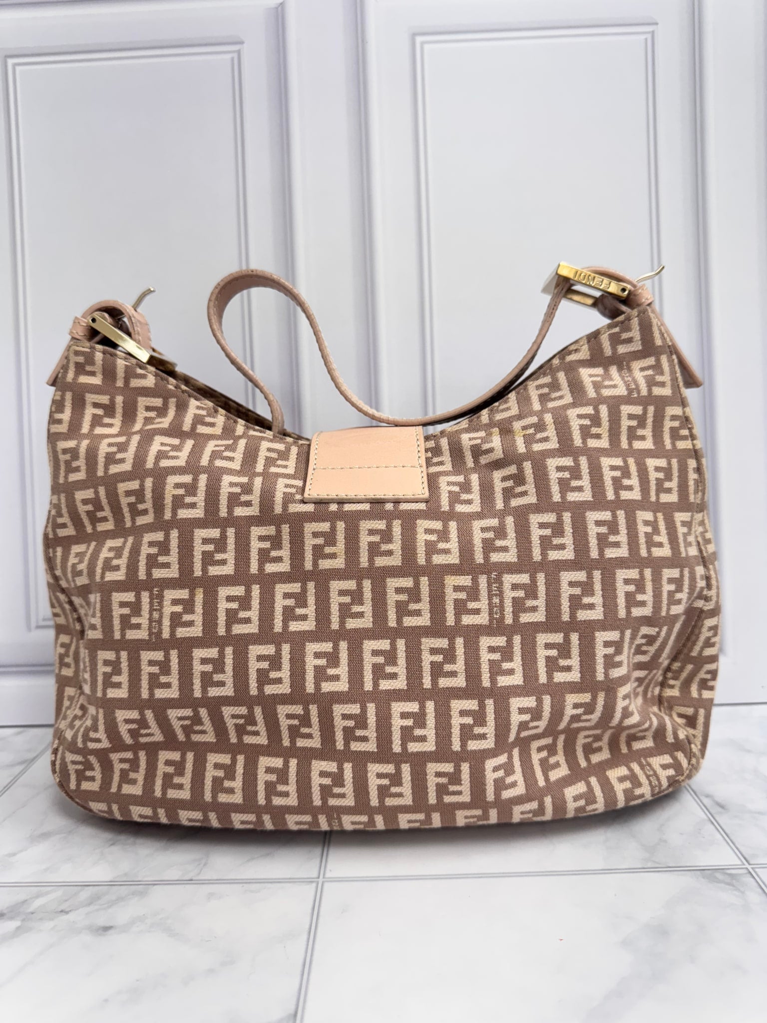 Fendi Pink Zucca Mamma Baguette Handbag