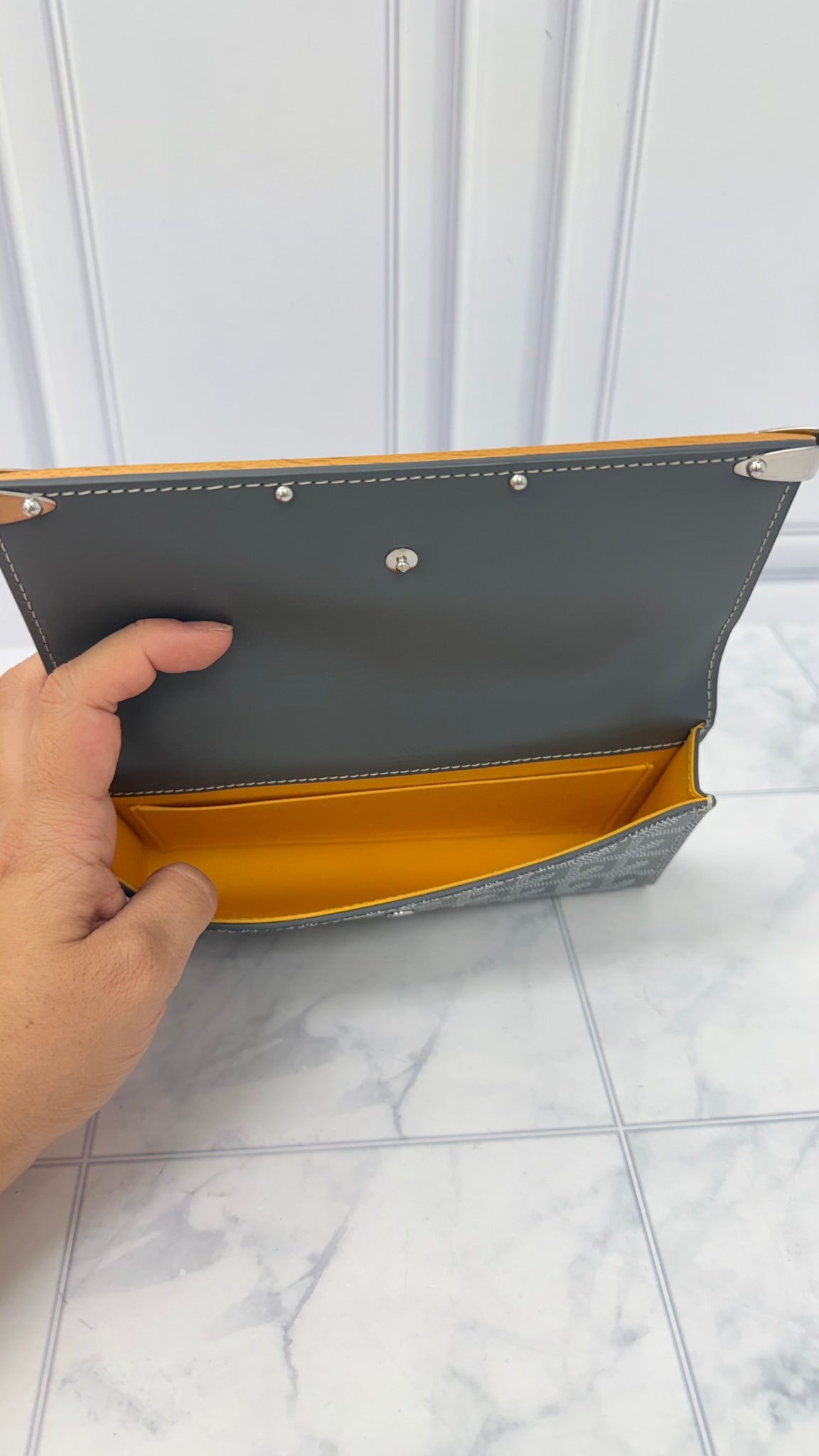 LIKE NEW - Goyard Grey Goyardine Monte Carlo Clutch