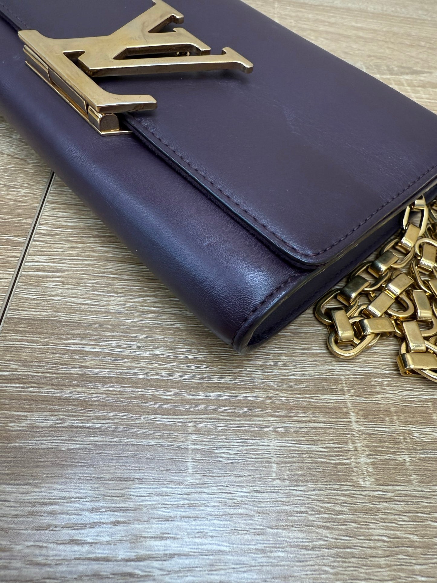 Louis Vuitton Purple Leather Chain Louise GM Clutch Bag