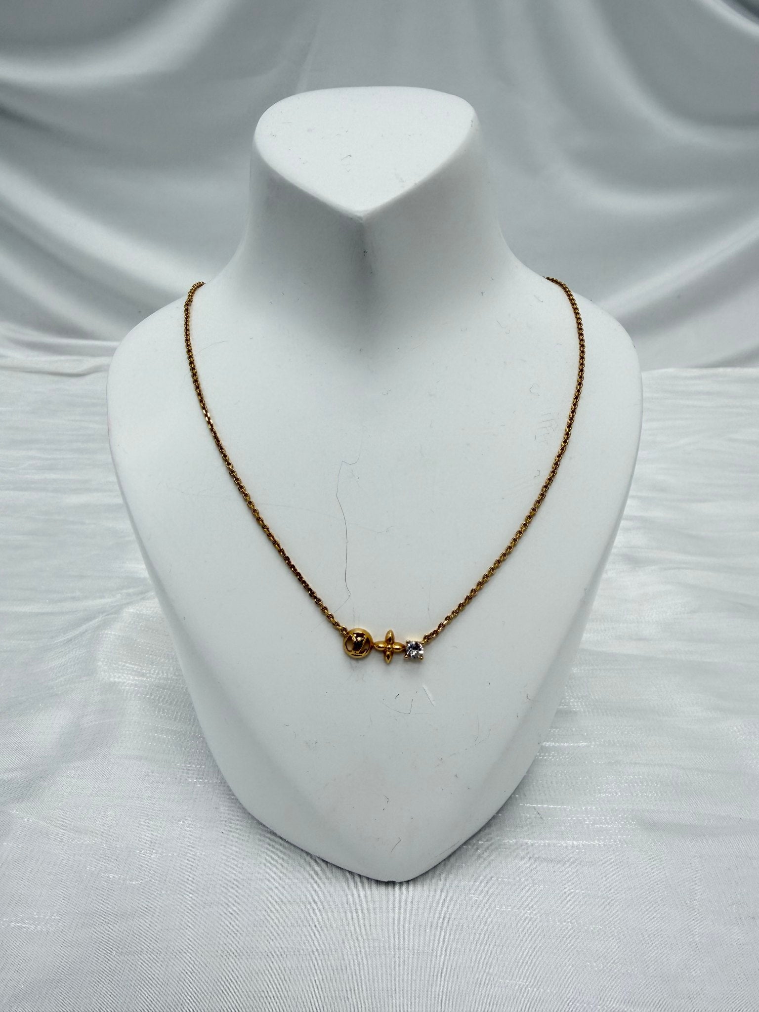 Louis Vuitton Blossom Logo Monogram Gold Tone Necklace