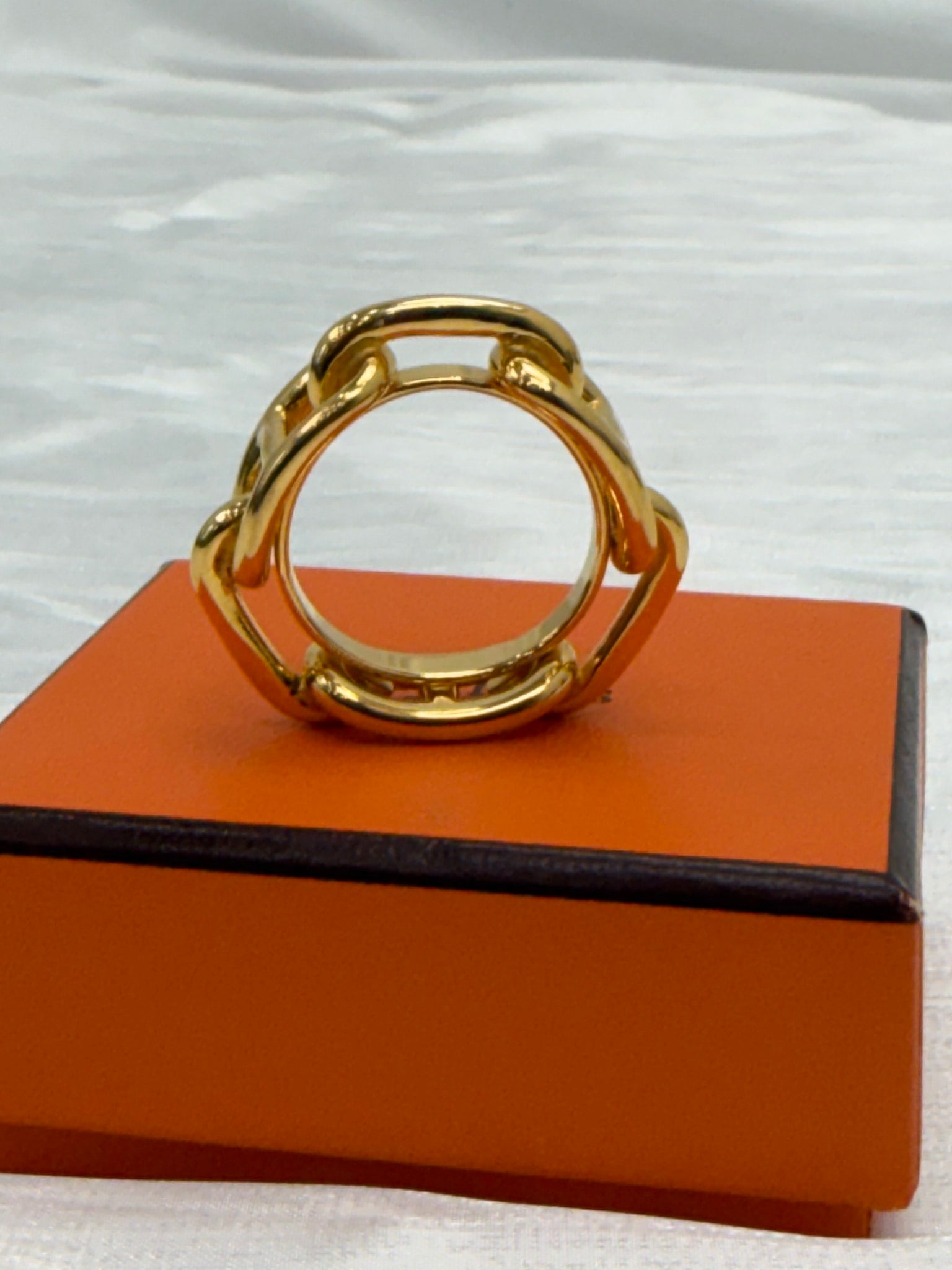 Hermes Gold Tone Chain Link Scarf Ring