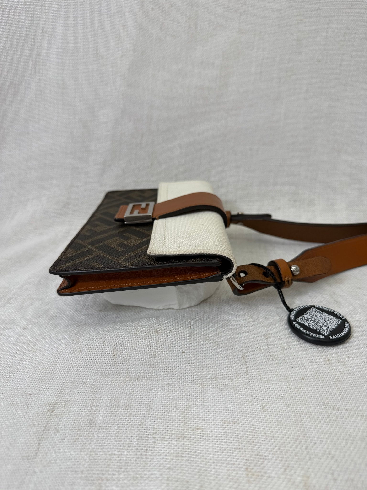 Fendi Zucca Tricolor Leather Baguette Crossbody Bag